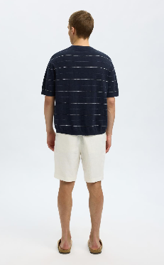 Dark Blue Striped Knitted T-Shirt