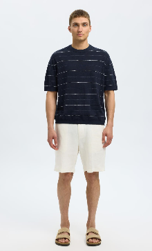 Dark Blue Striped Knitted T-Shirt