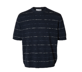 Dark Blue Striped Knitted T-Shirt