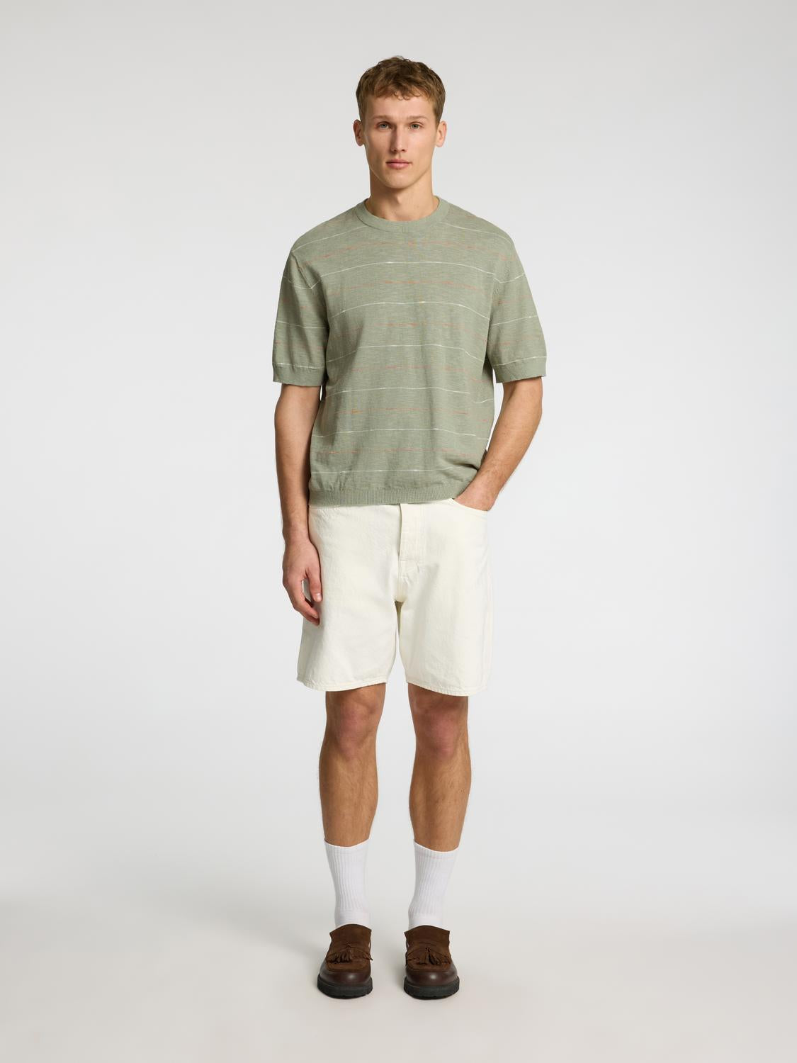 Green Striped Knitted T-Shirt