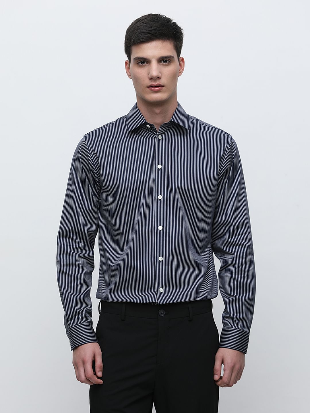 Dark Blue Striped Slim Fit Shirt
