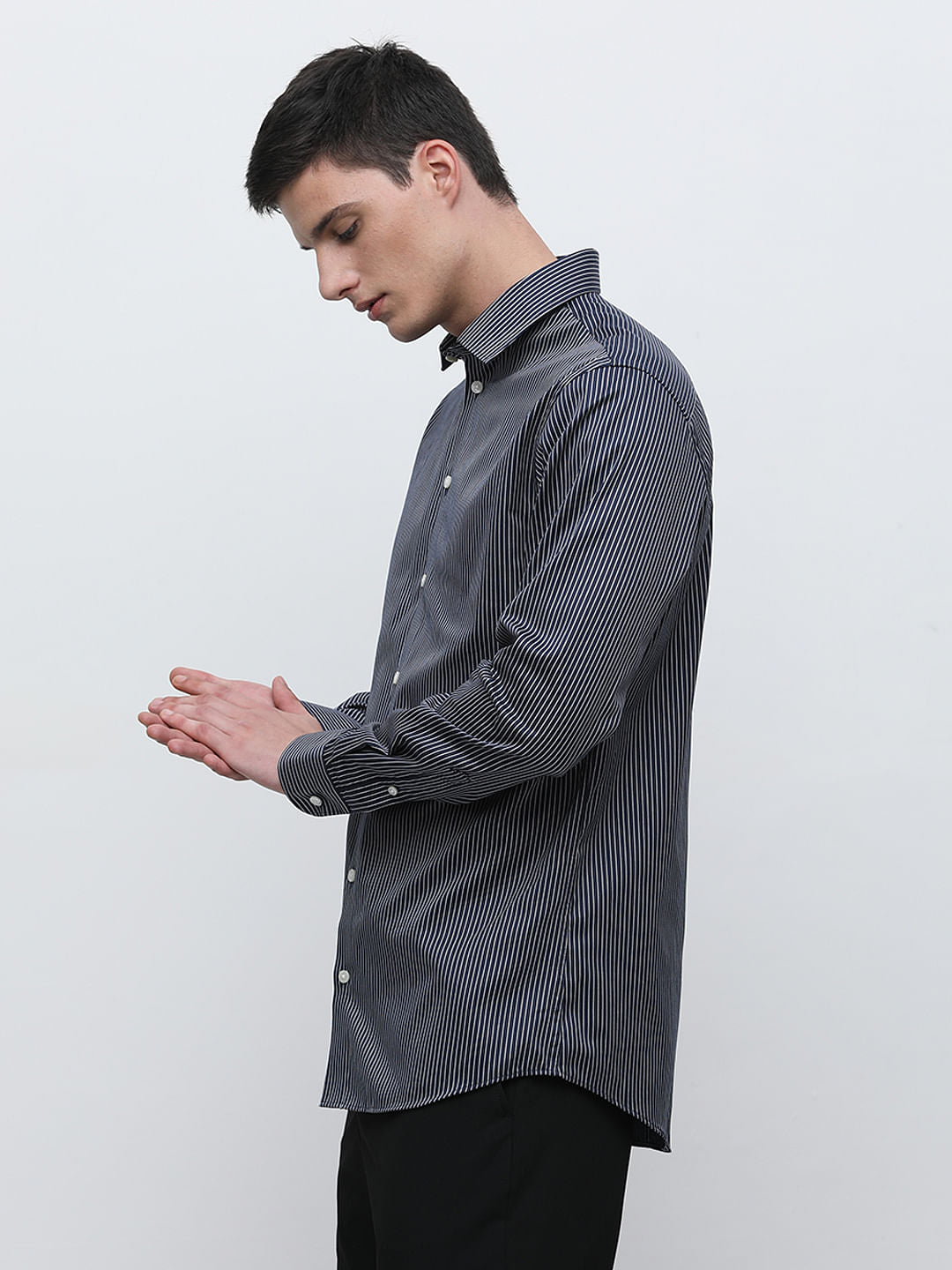 Dark Blue Striped Slim Fit Shirt