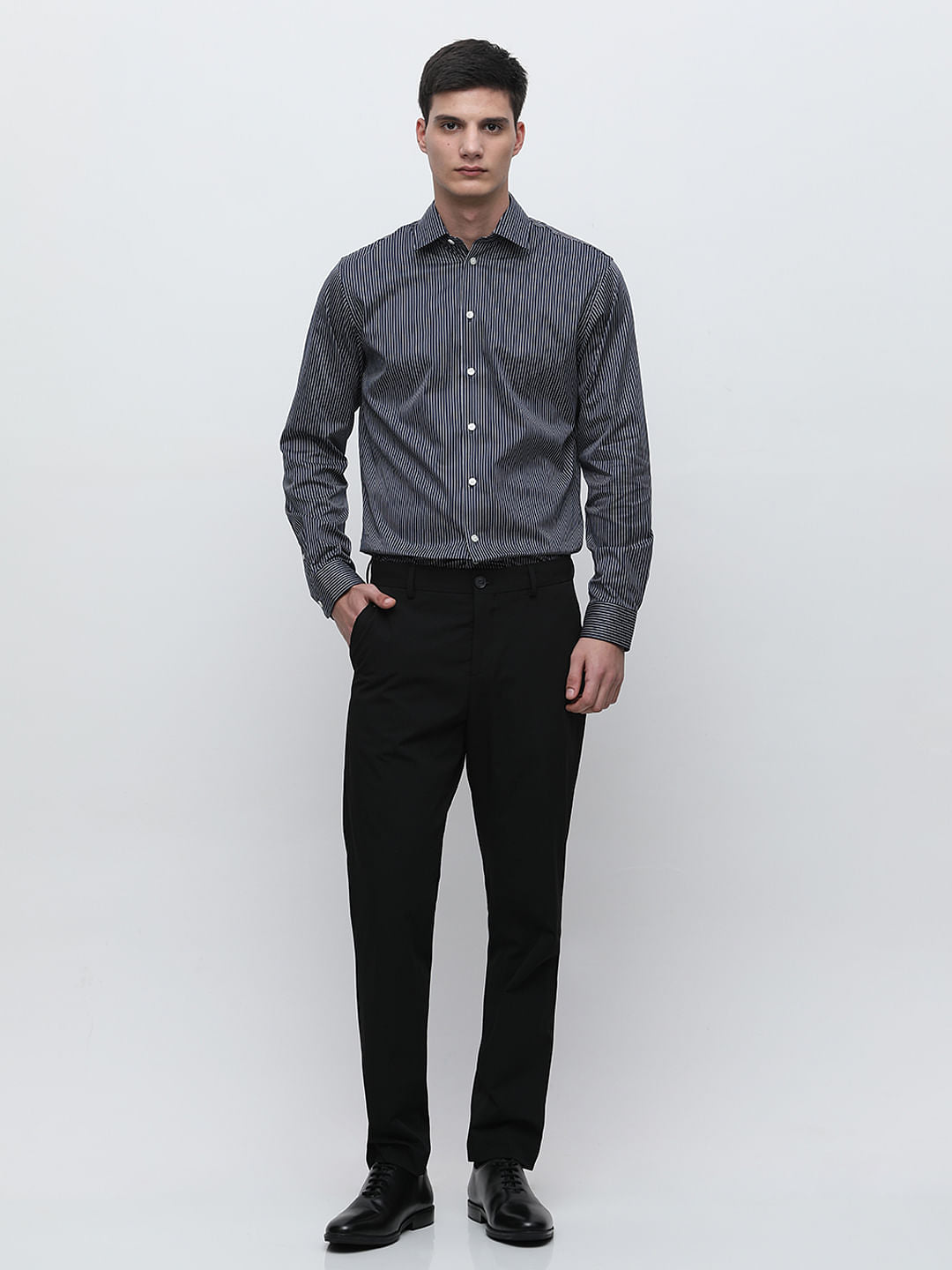 Dark Blue Striped Slim Fit Shirt