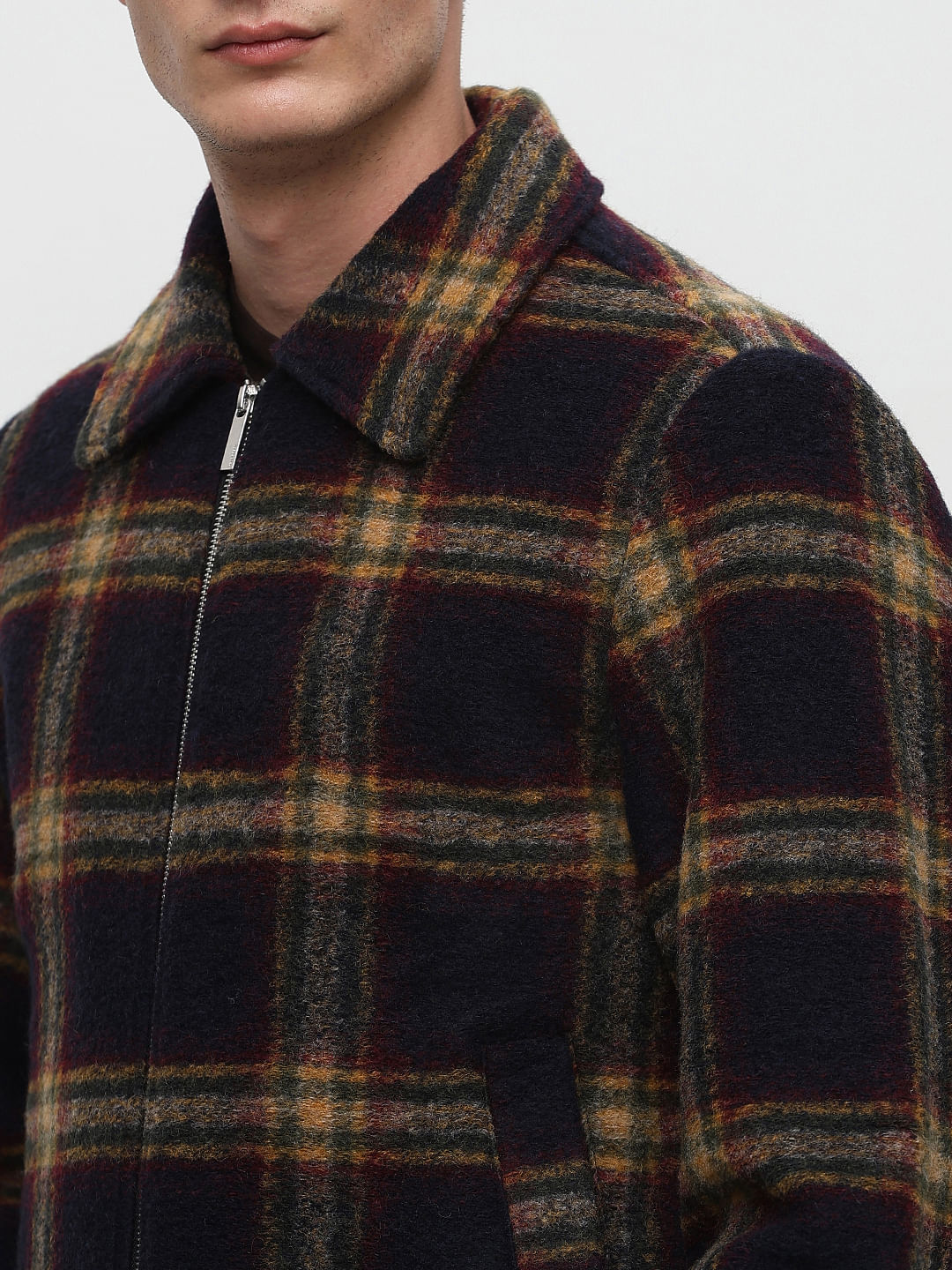 Navy Blue Check Woollen Jacket