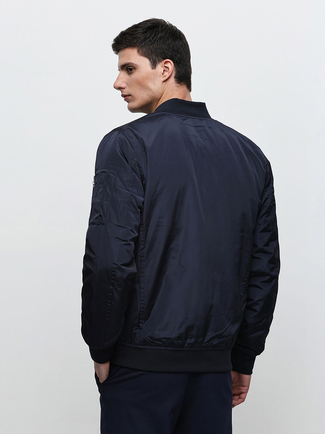 Dark Blue Zip-Up Bomber Jacket