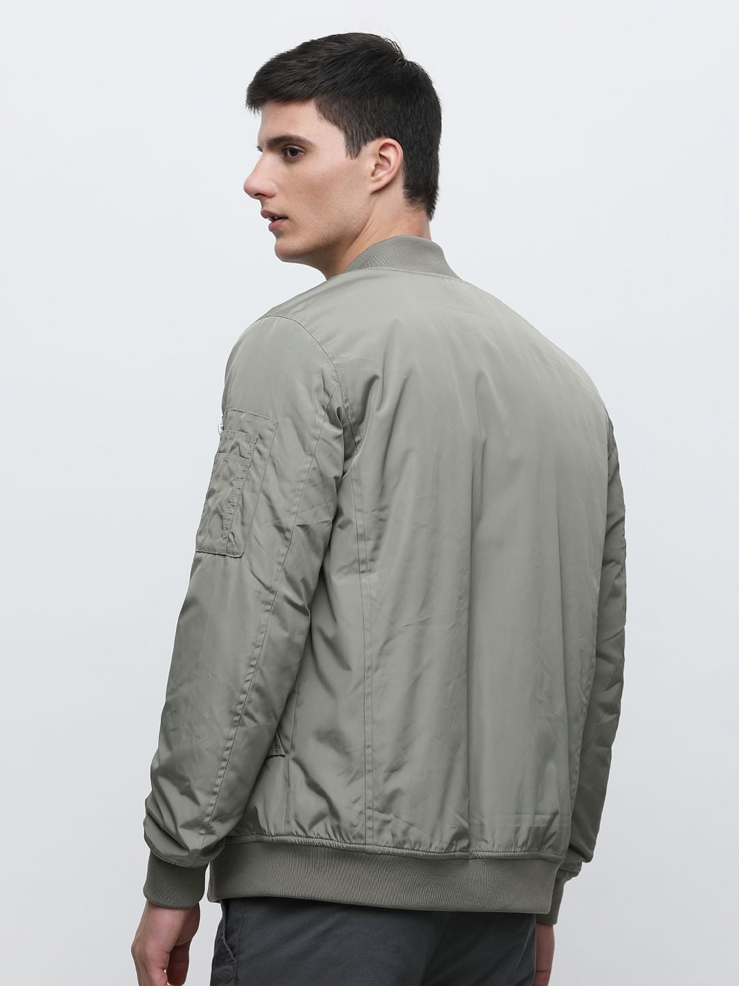 Grey Zip-Up Bomber Jacket