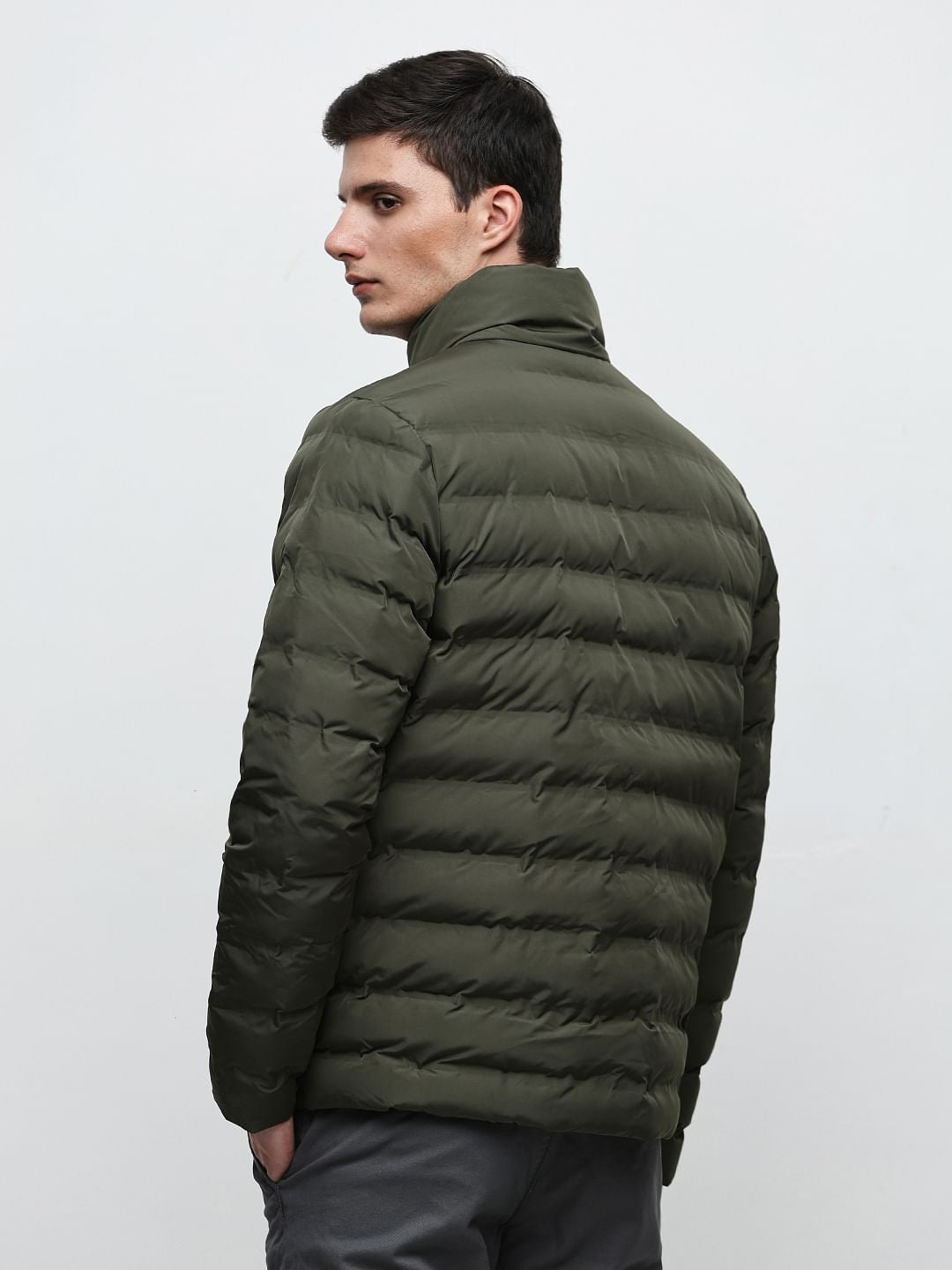 Green High Neck Quilted Jacket