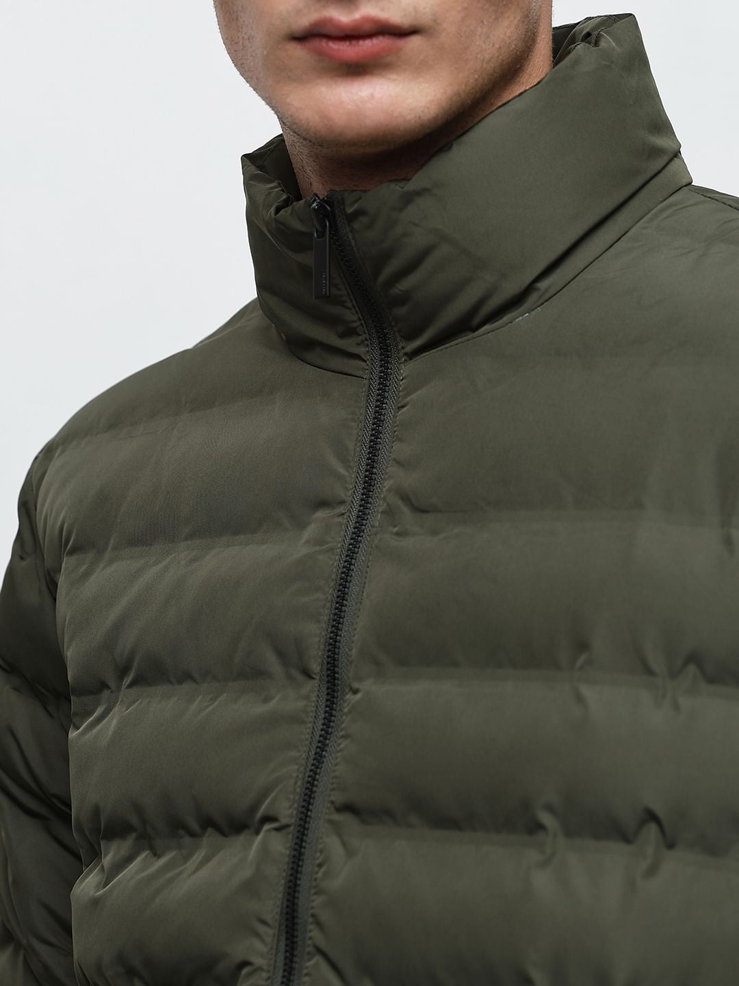 Green High Neck Quilted Jacket