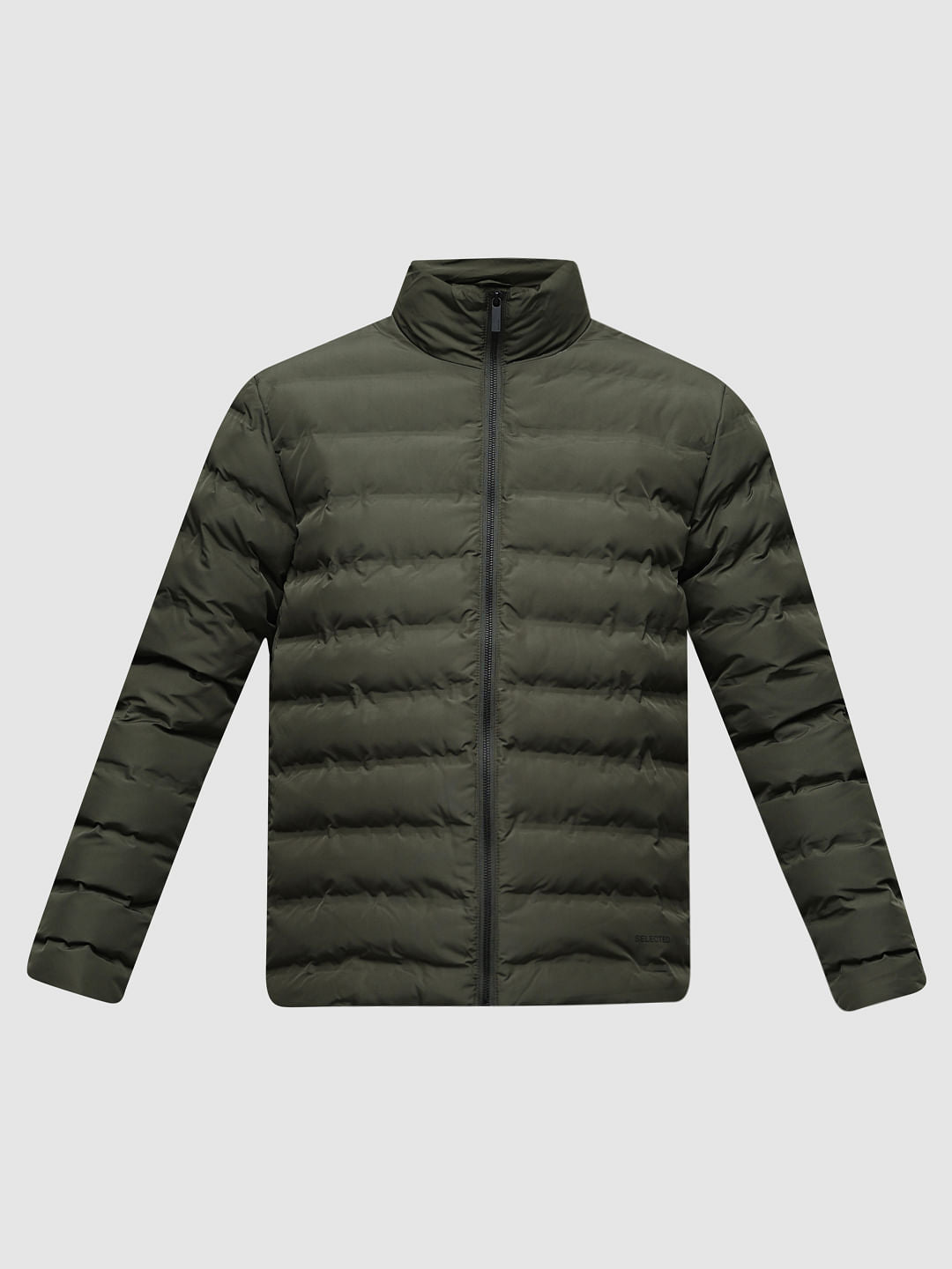 Green High Neck Quilted Jacket