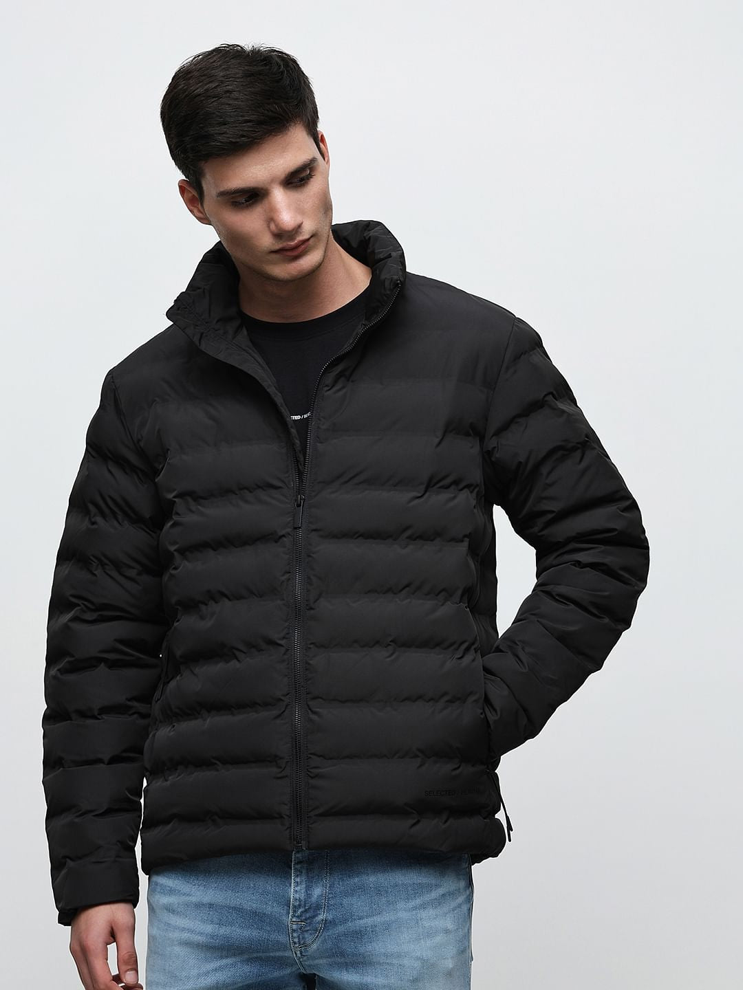 Black High Neck Quilted Jacket