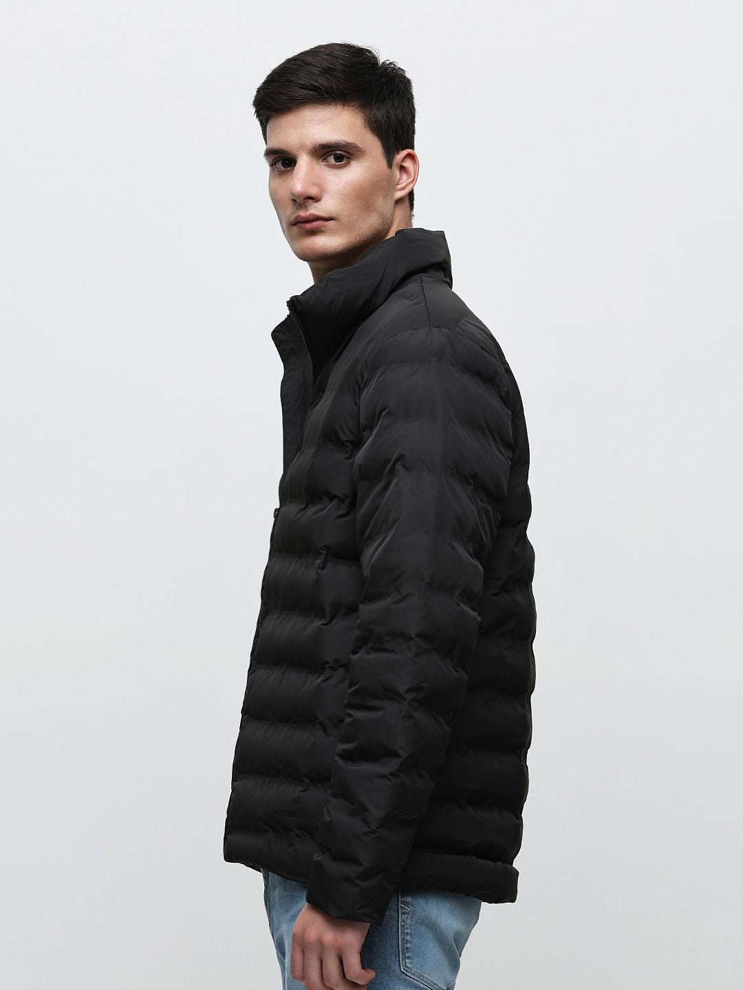 Black High Neck Quilted Jacket