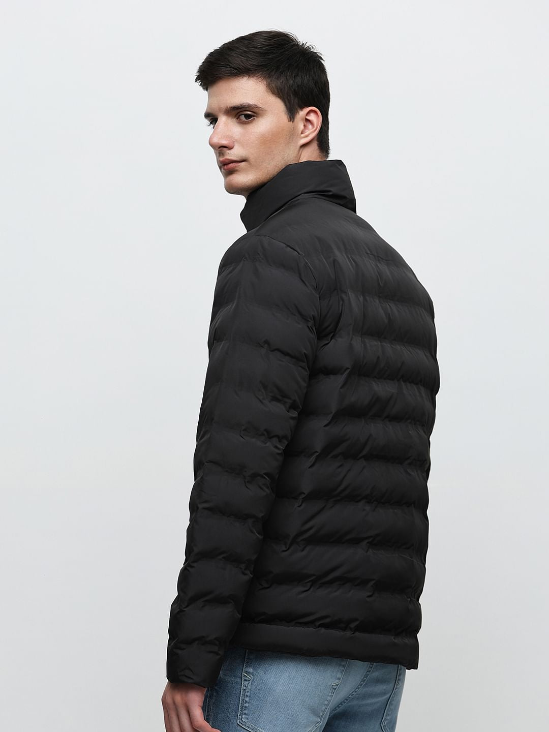 Black High Neck Quilted Jacket