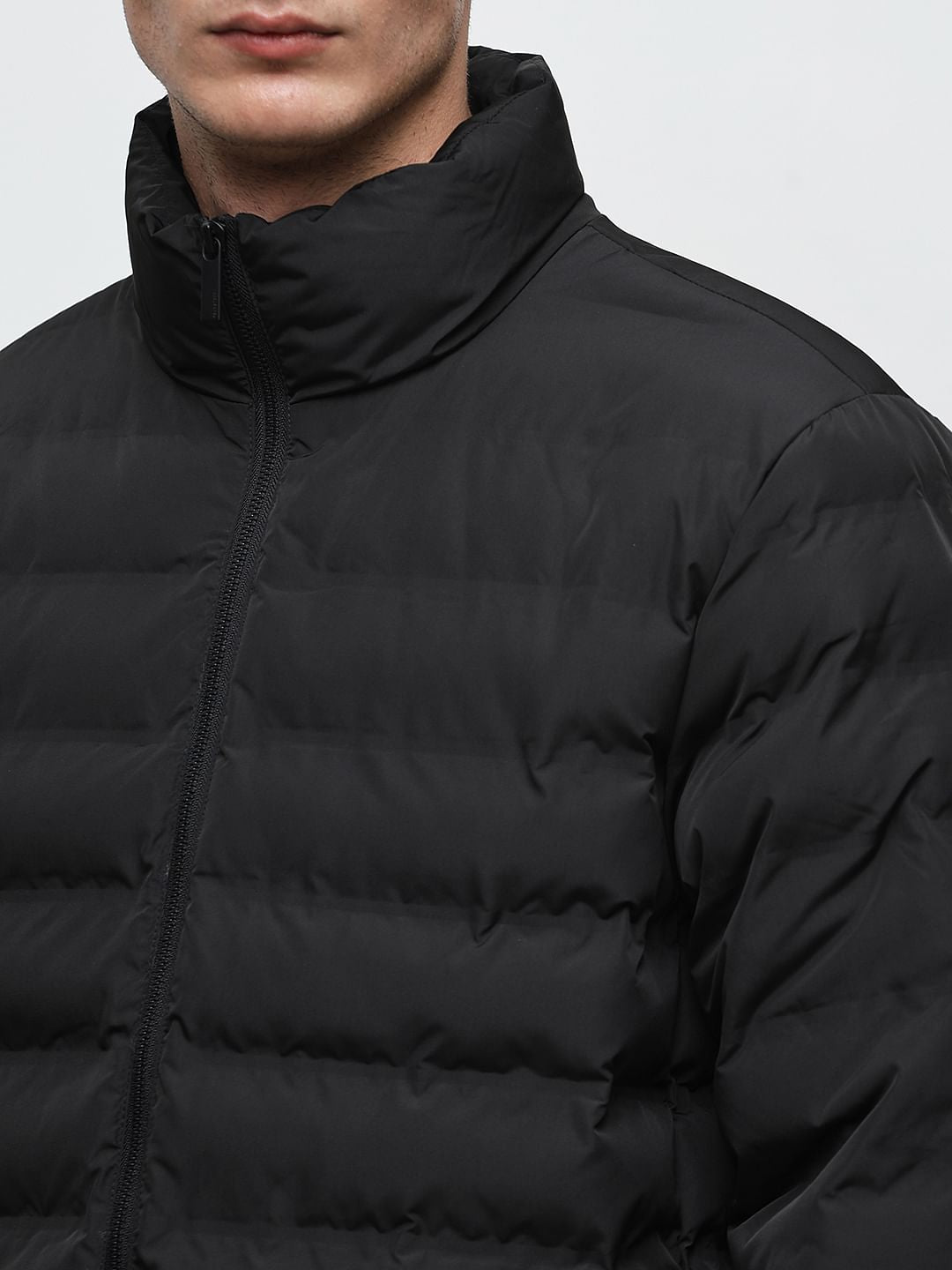 Black High Neck Quilted Jacket