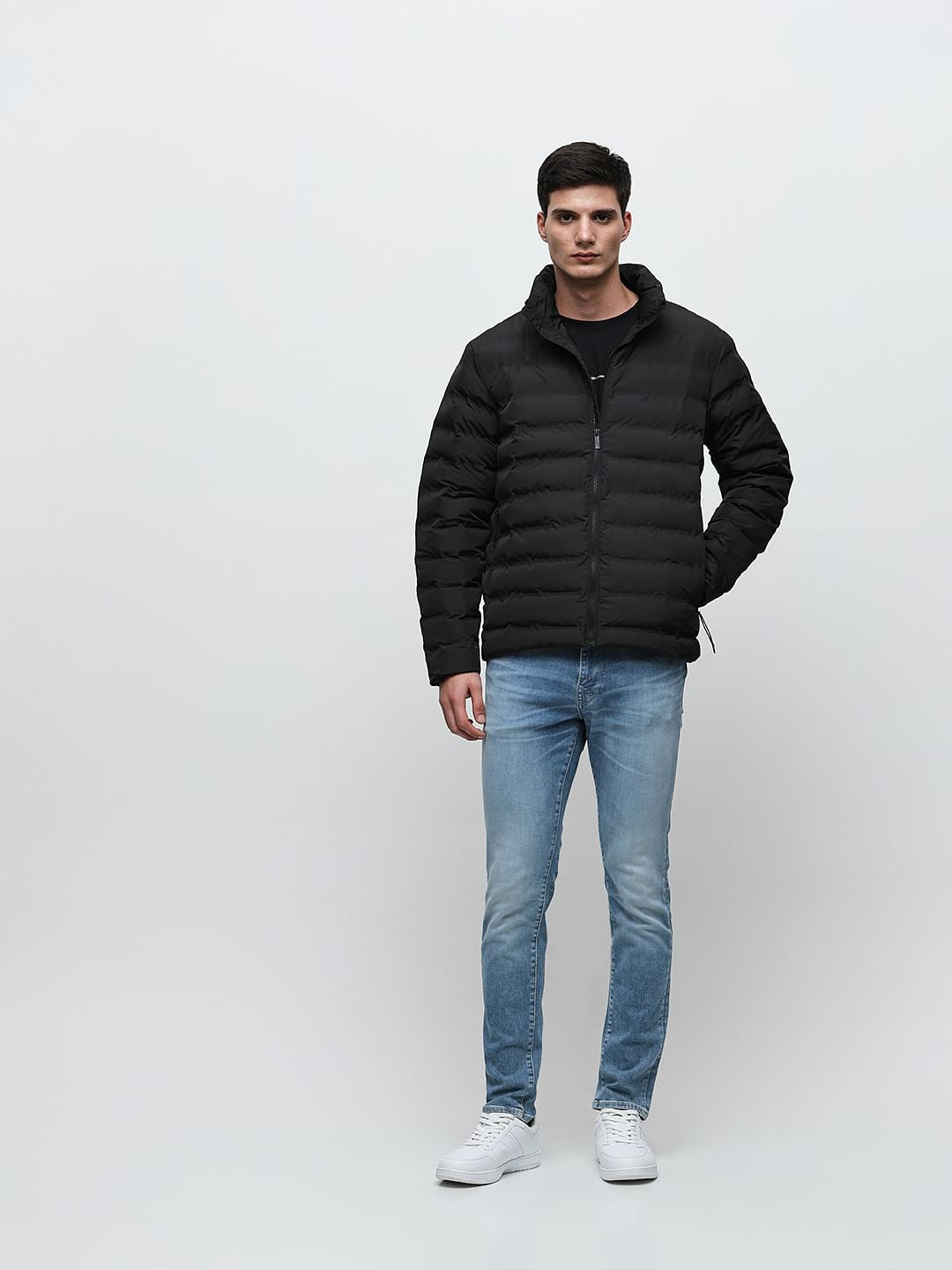 Black High Neck Quilted Jacket
