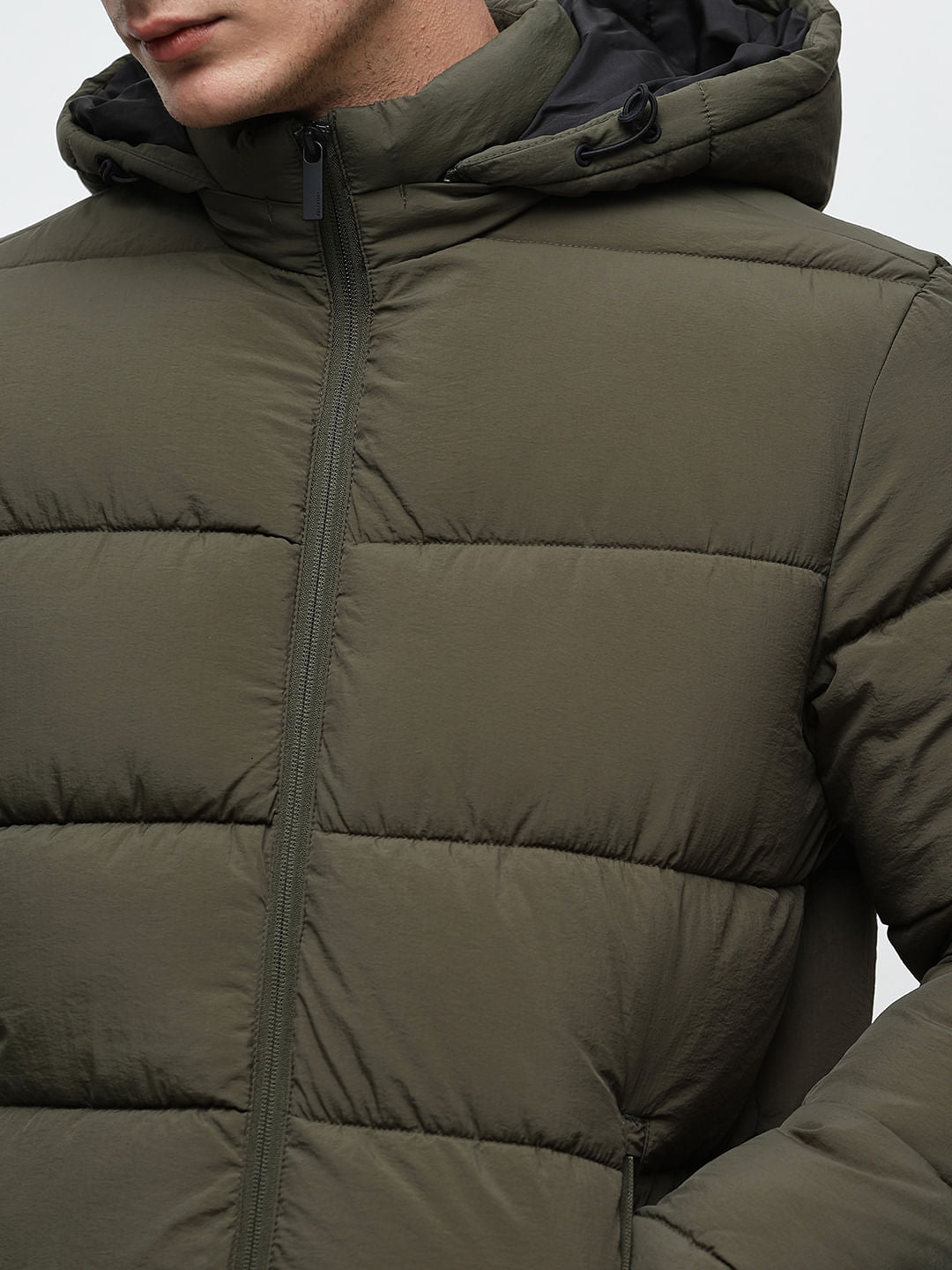 Green Hooded High-Neck Puffer Jacket