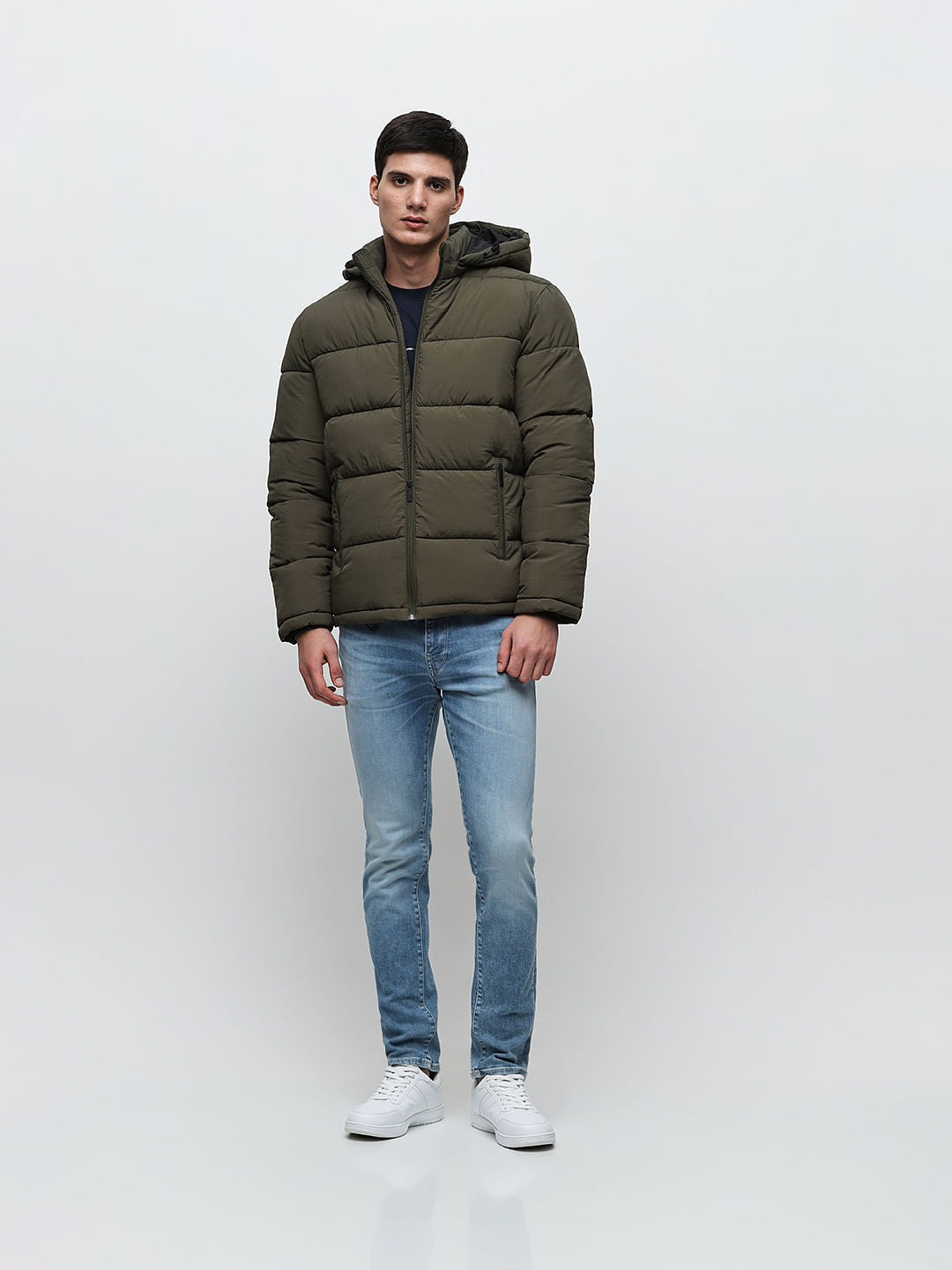 Green Hooded High-Neck Puffer Jacket