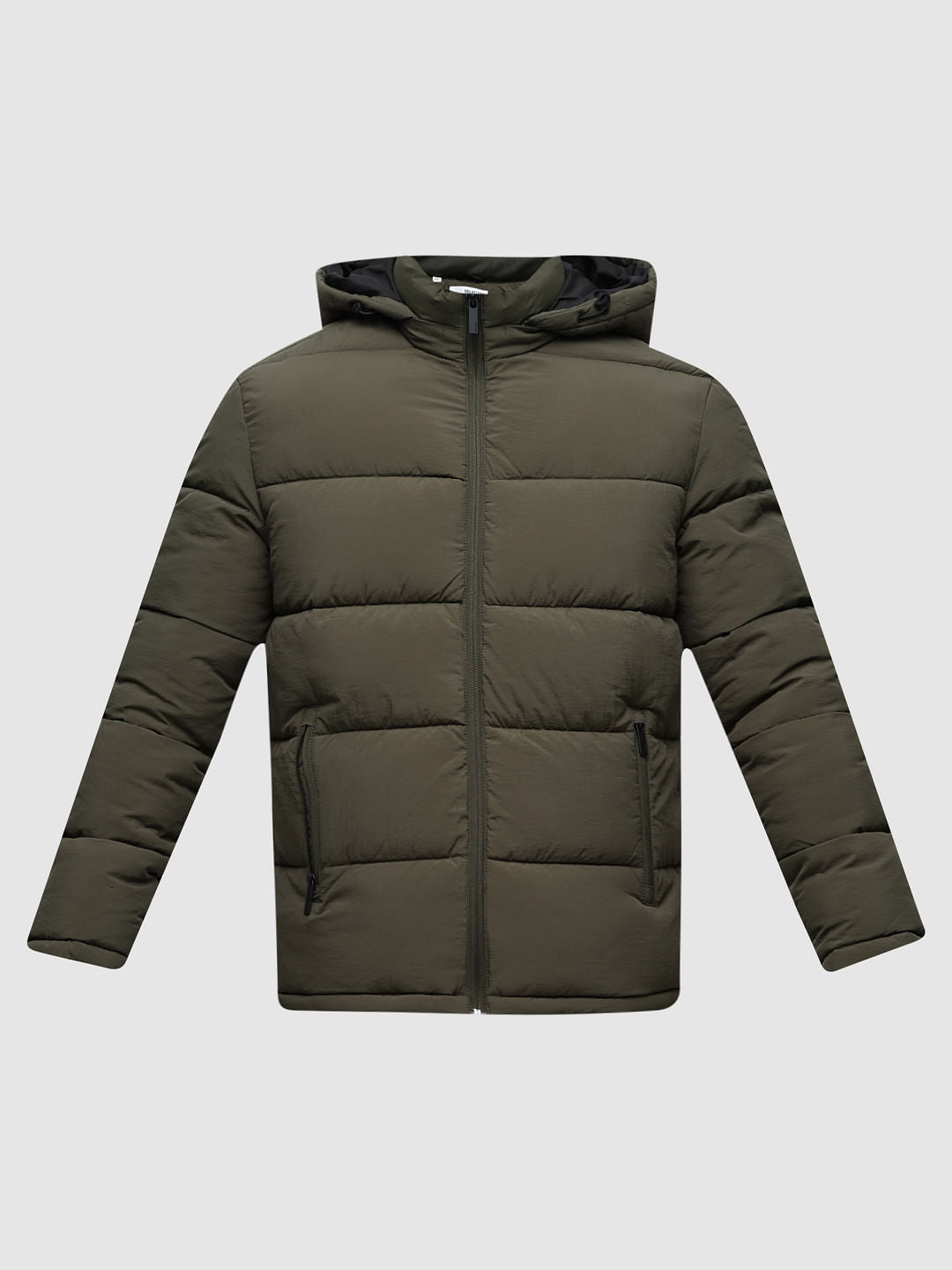Green Hooded High-Neck Puffer Jacket