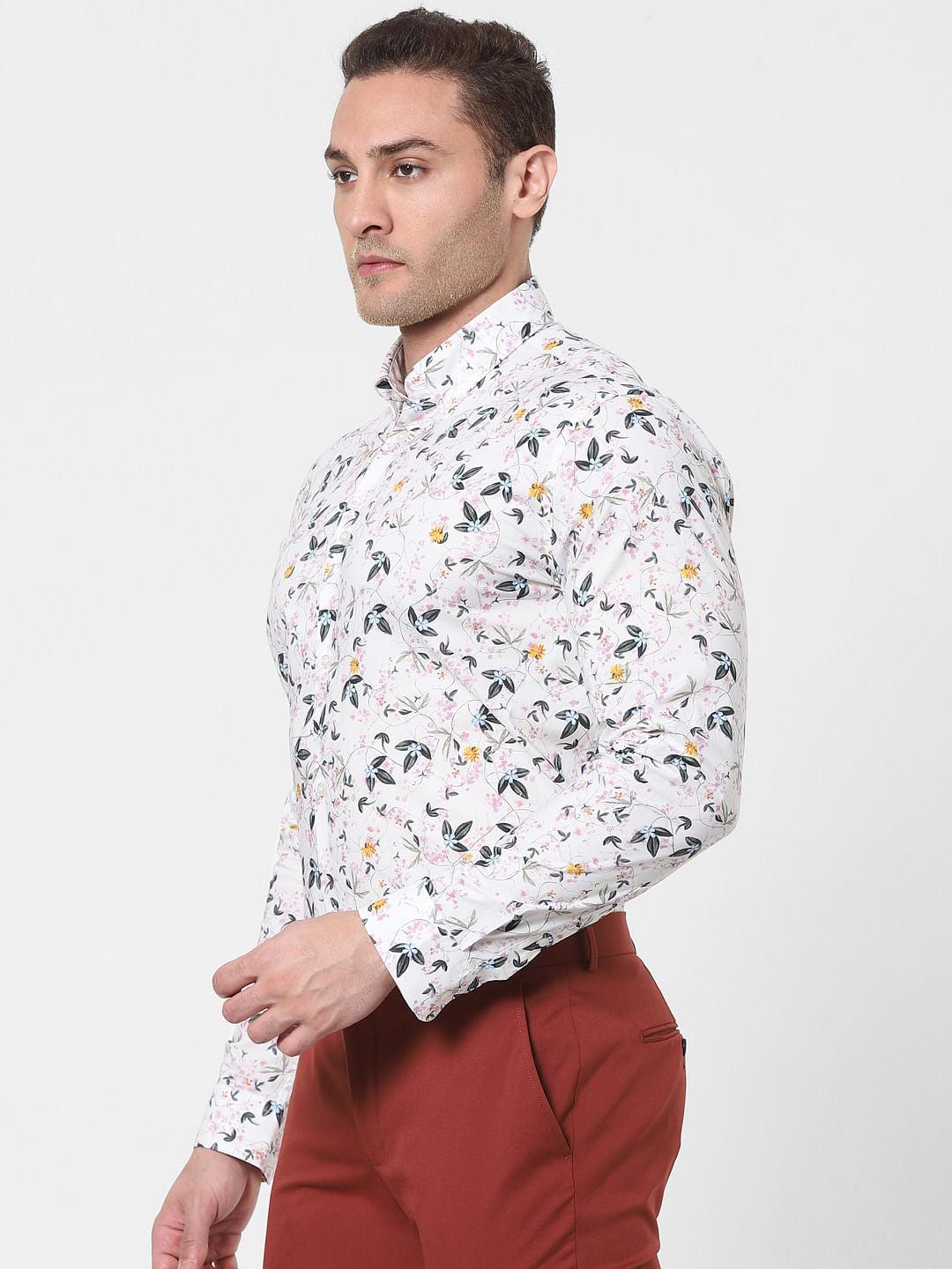 White Floral Full Sleeves Shirt
