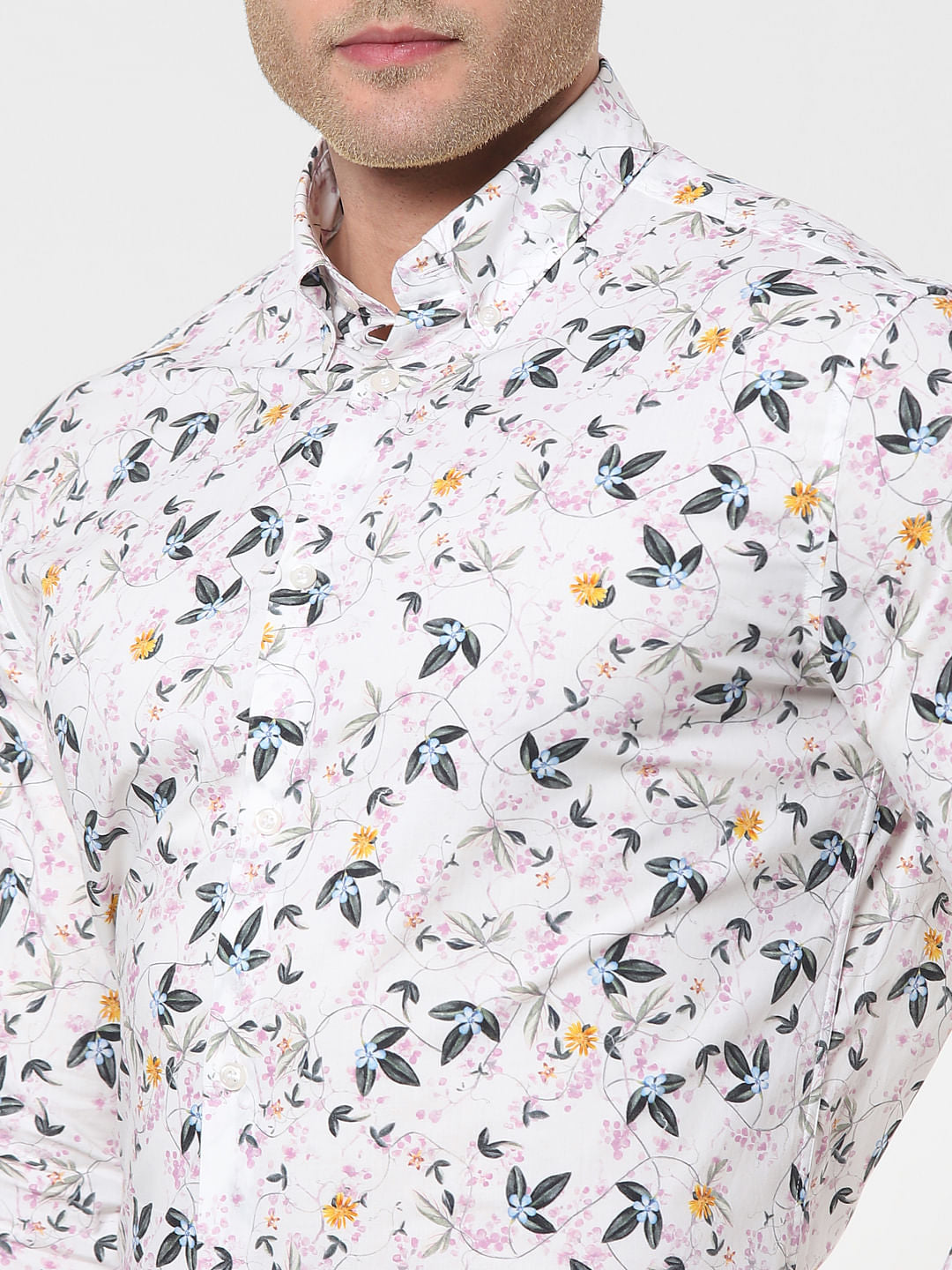 White Floral Full Sleeves Shirt
