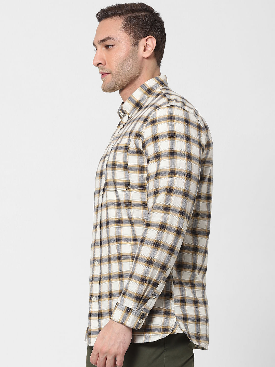 Beige Check Organic Cotton Full Sleeves Shirt
