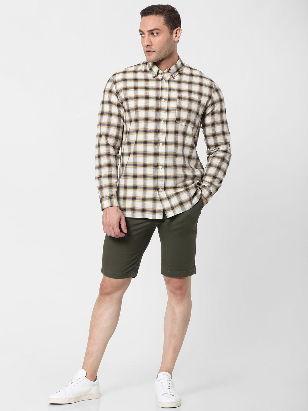 Beige Check Organic Cotton Full Sleeves Shirt