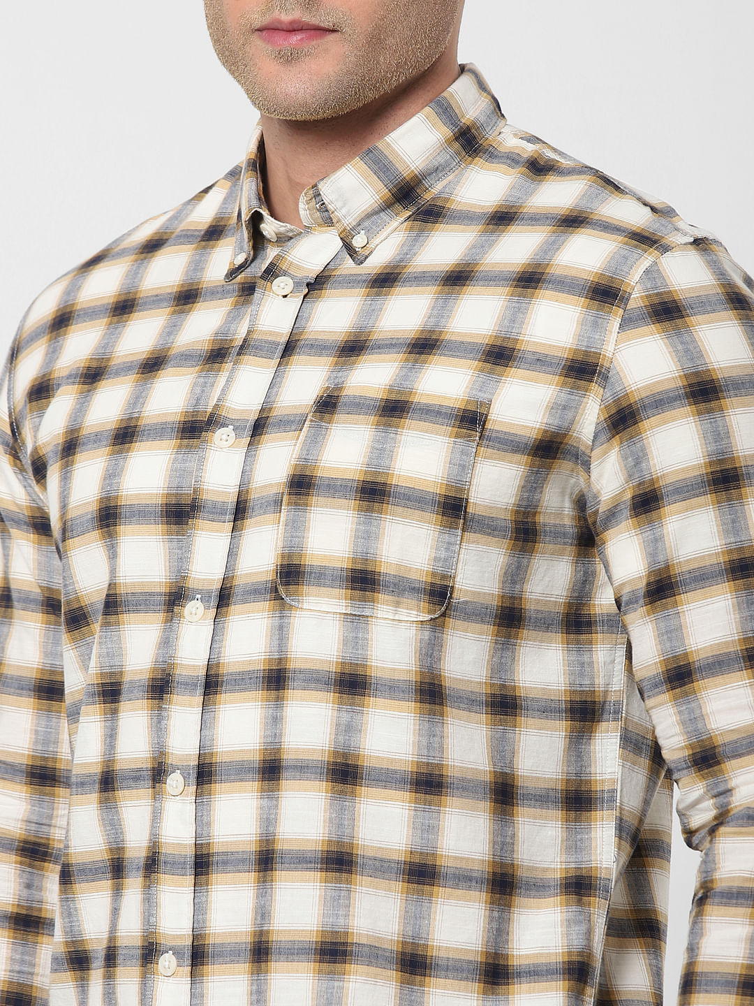 Beige Check Organic Cotton Full Sleeves Shirt