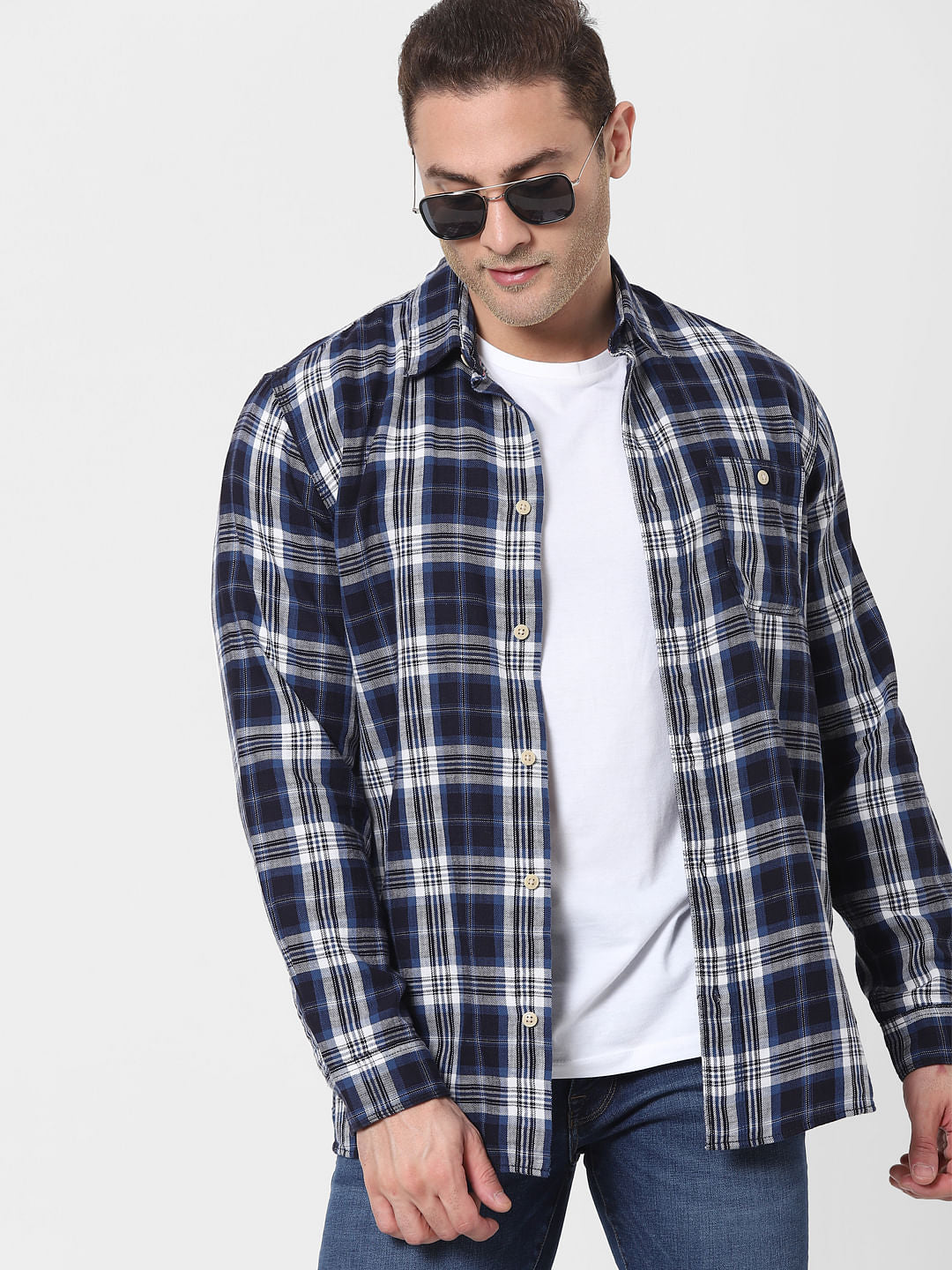 Dark Blue Check Organic Cotton Full Sleeves Shirt