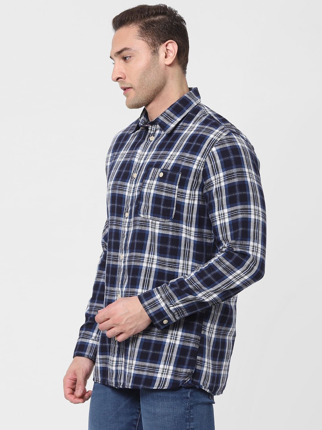 Dark Blue Check Organic Cotton Full Sleeves Shirt