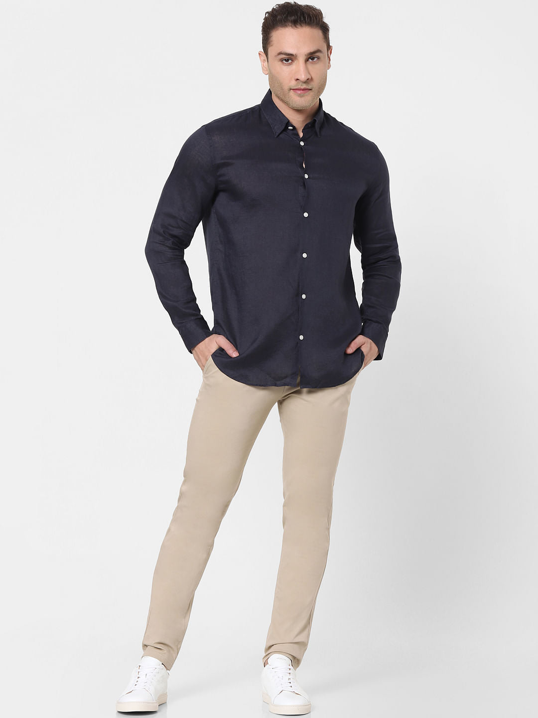 Navy Blue Full Sleeves Linen Shirt