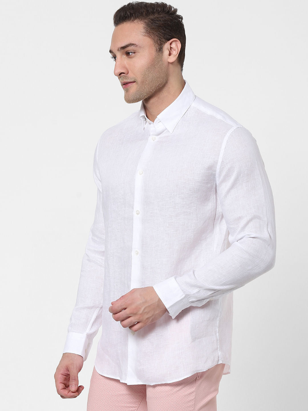 White Full Sleeves Linen Shirt