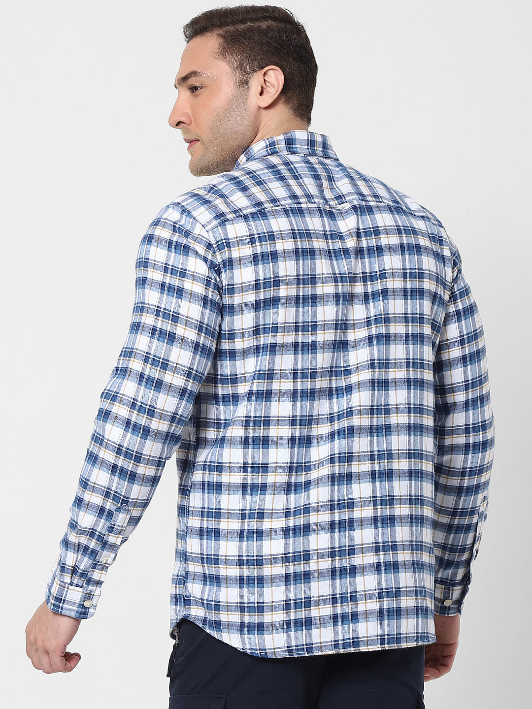 Navy Blue Check Organic Cotton Full Sleeves Shirt