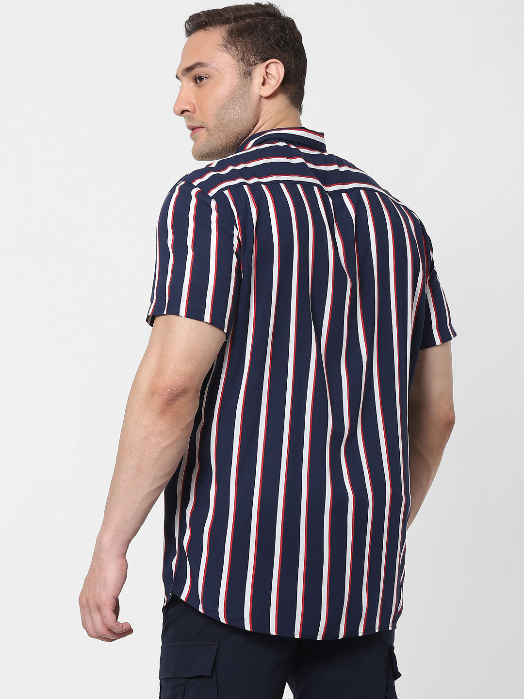 Blue Striped Short Sleeves Shirt