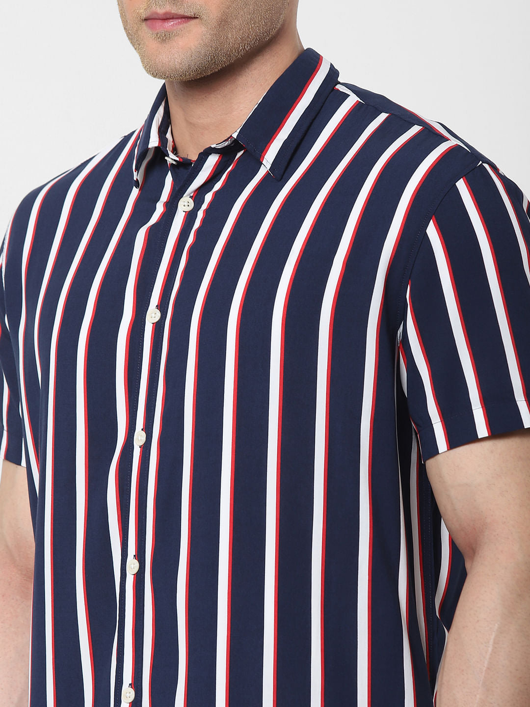 Blue Striped Short Sleeves Shirt