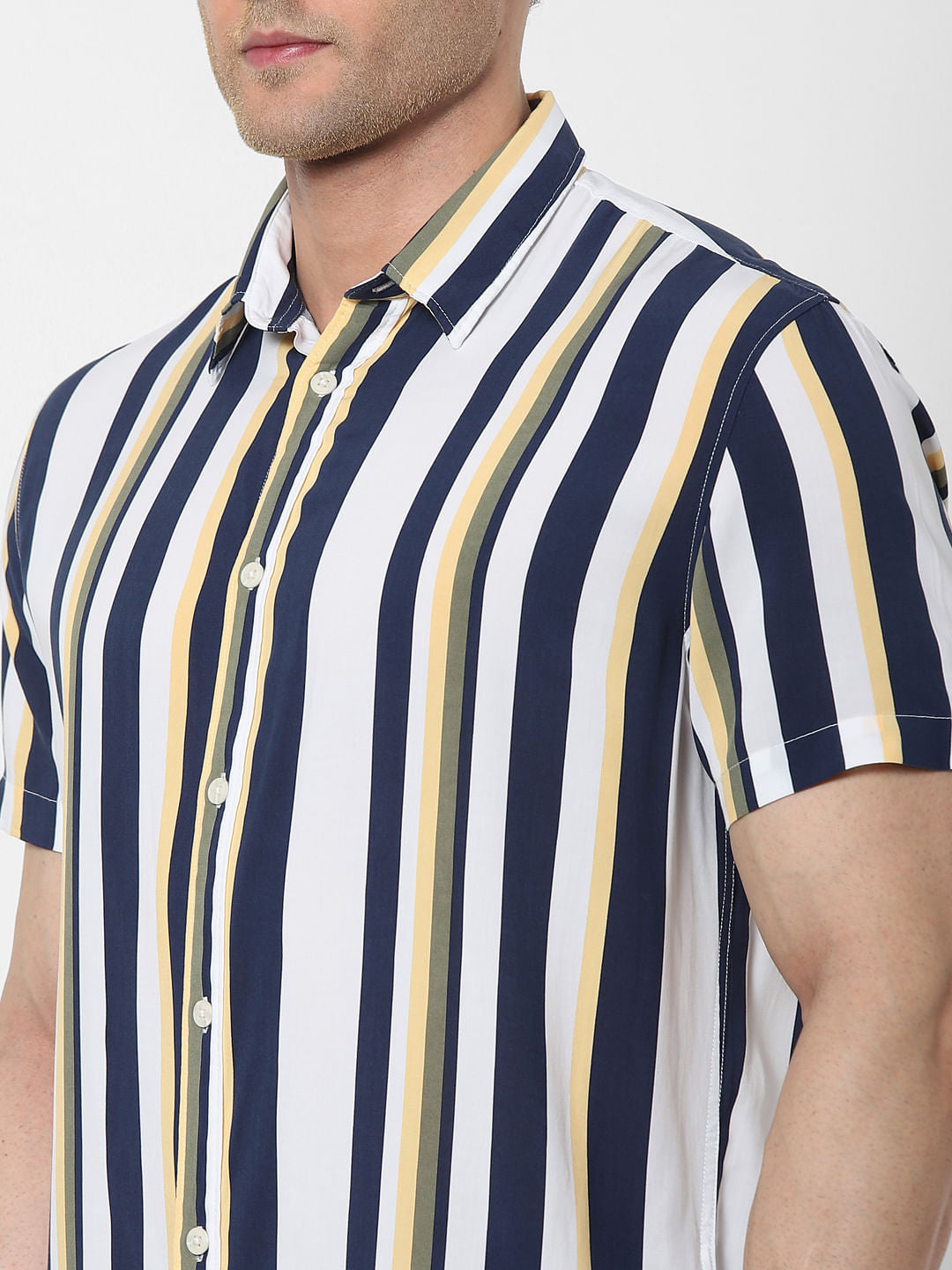 White Striped Short Sleeves Shirt