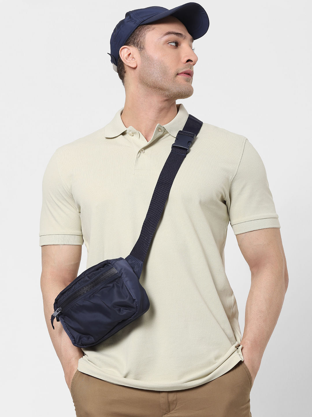 Beige Organic Cotton Polo Neck T-Shirt