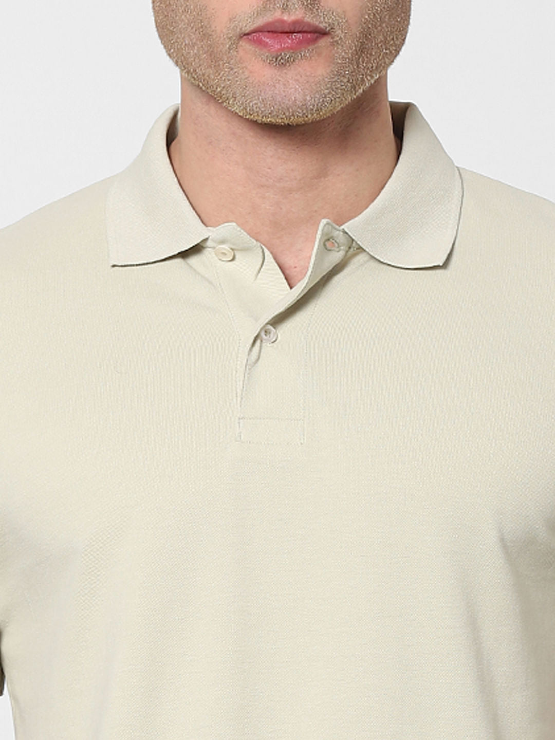 Beige Organic Cotton Polo Neck T-Shirt
