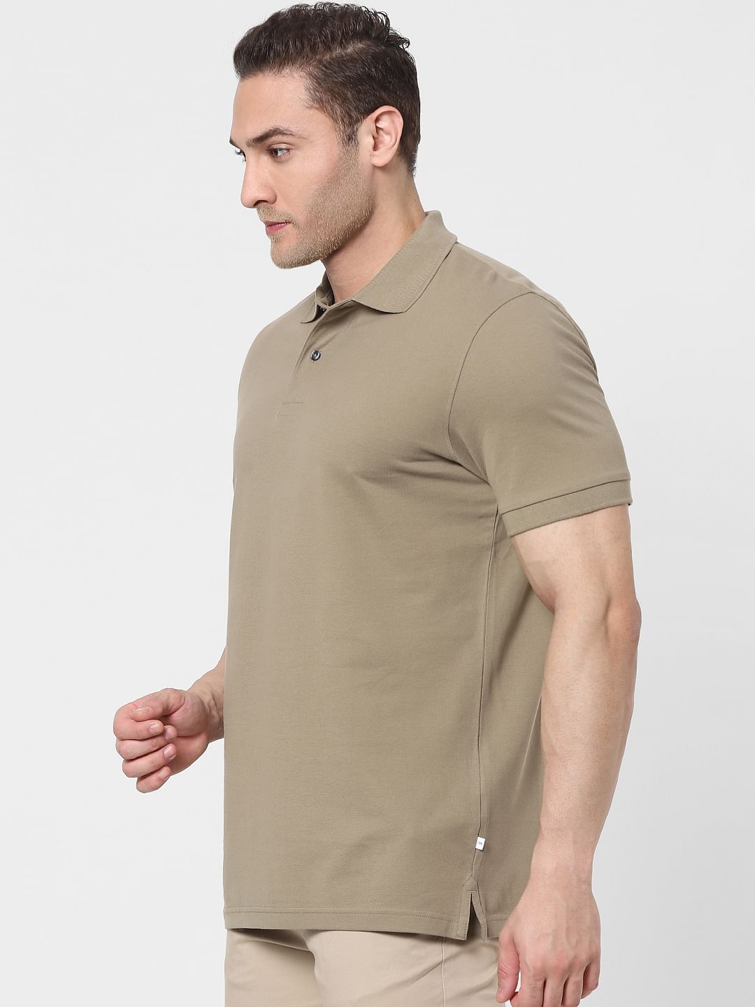 Khaki Organic Cotton Polo Neck T-Shirt