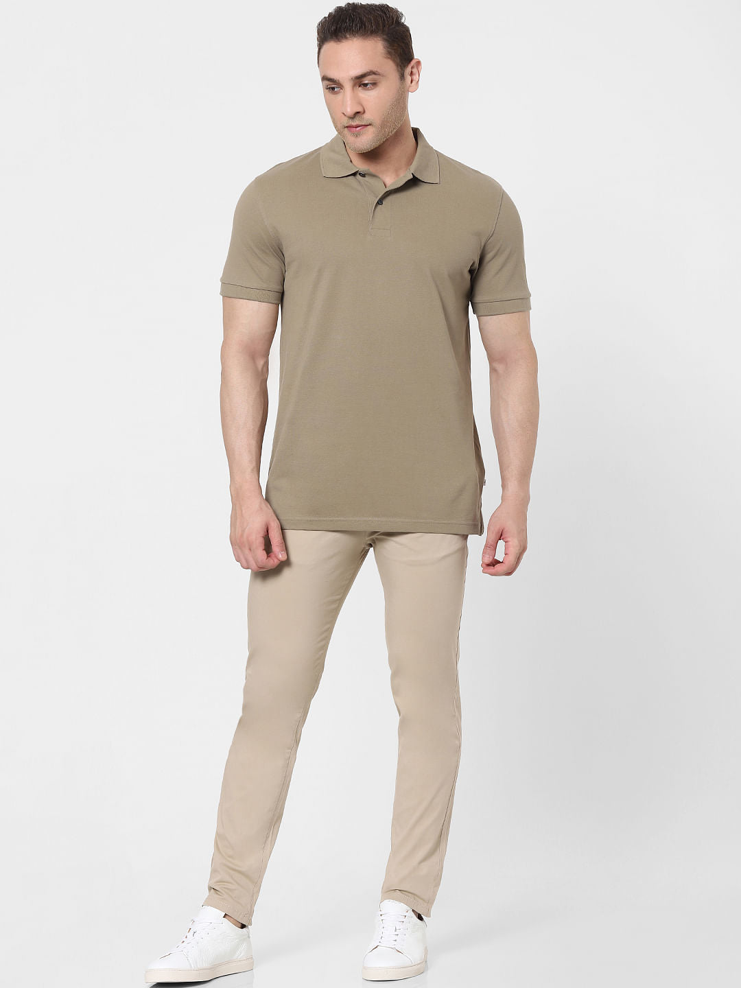 Khaki Organic Cotton Polo Neck T-Shirt