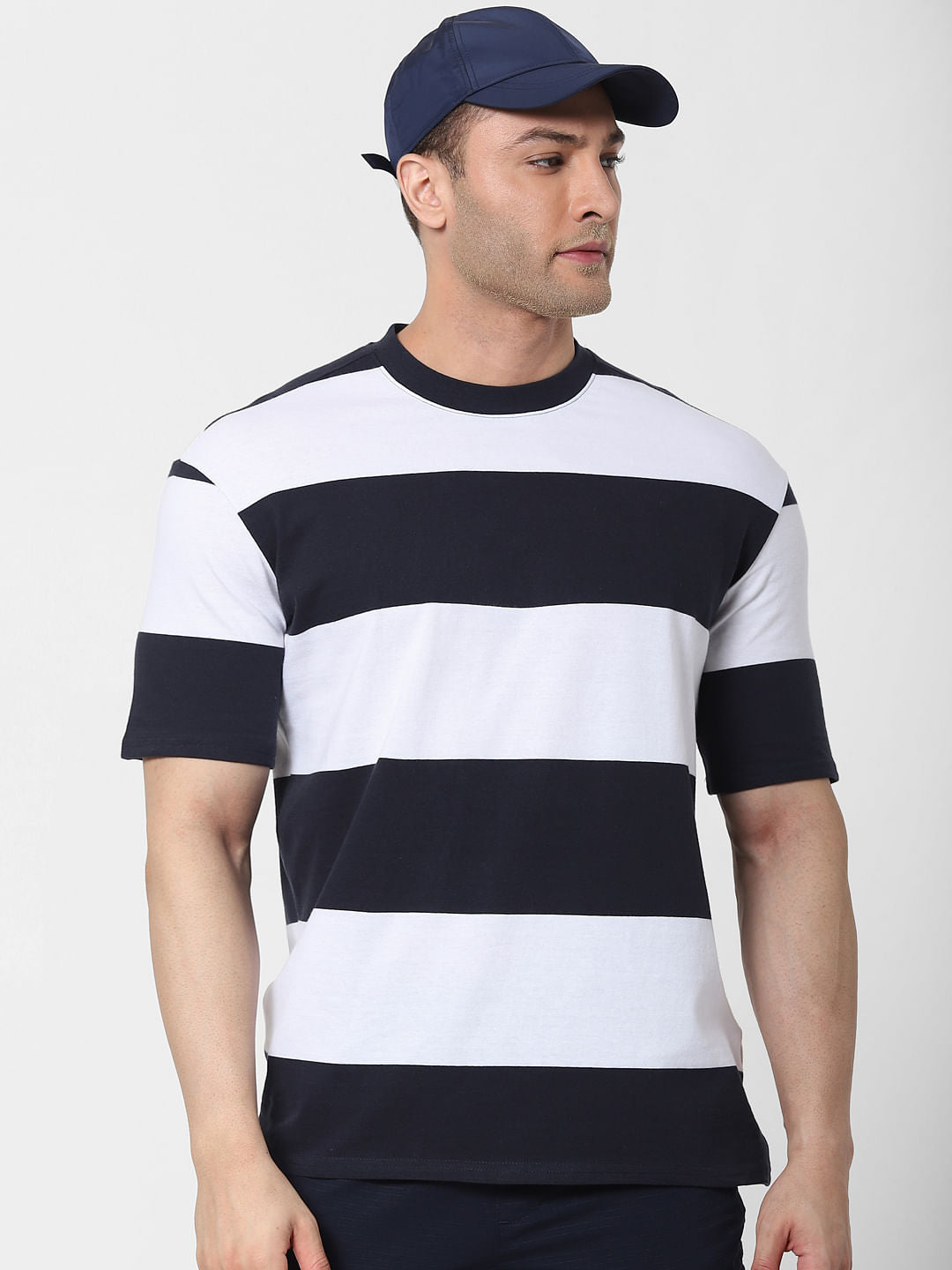 Blue Striped Organic Cotton Crew Neck T-Shirt