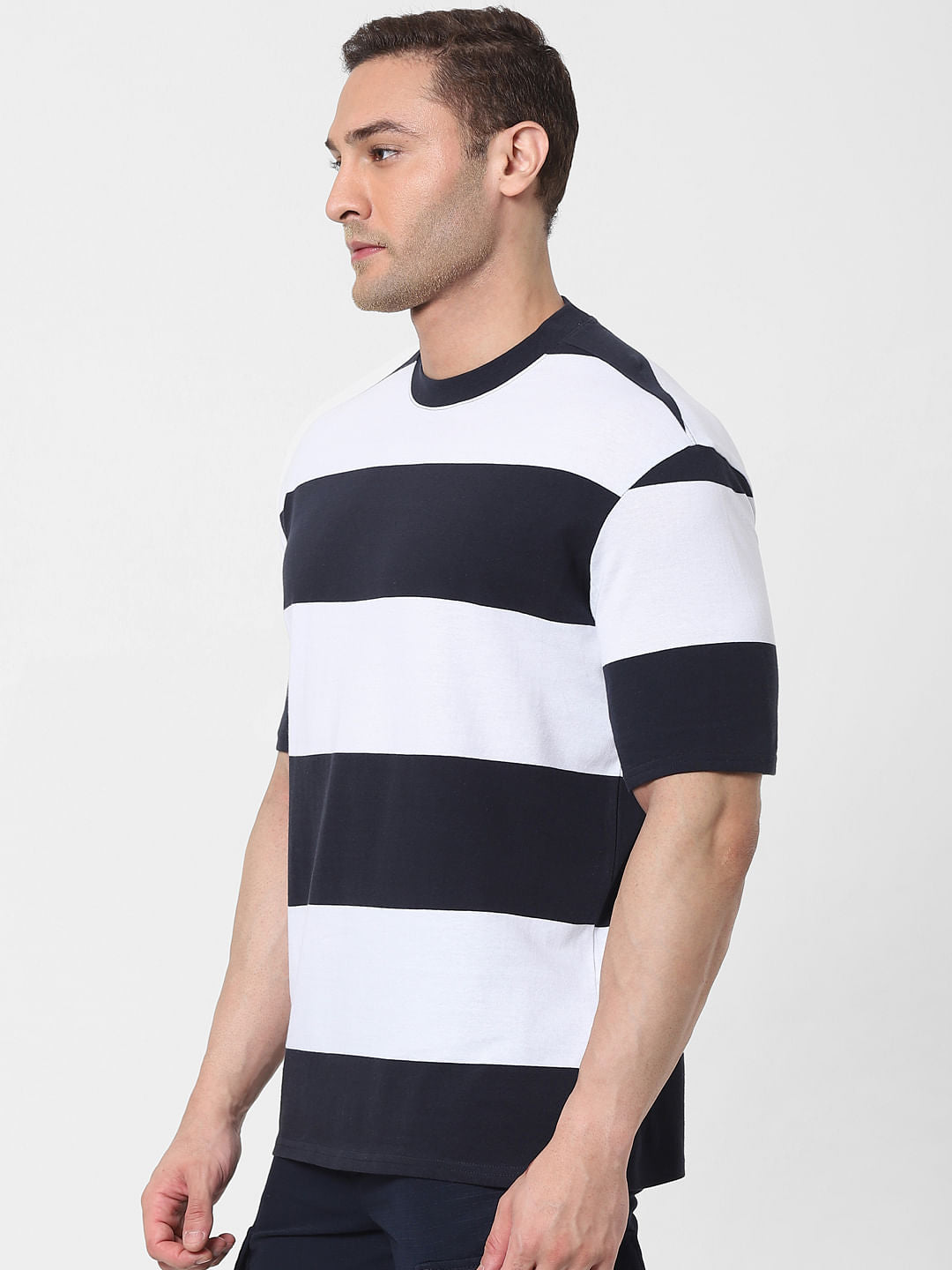 Blue Striped Organic Cotton Crew Neck T-Shirt