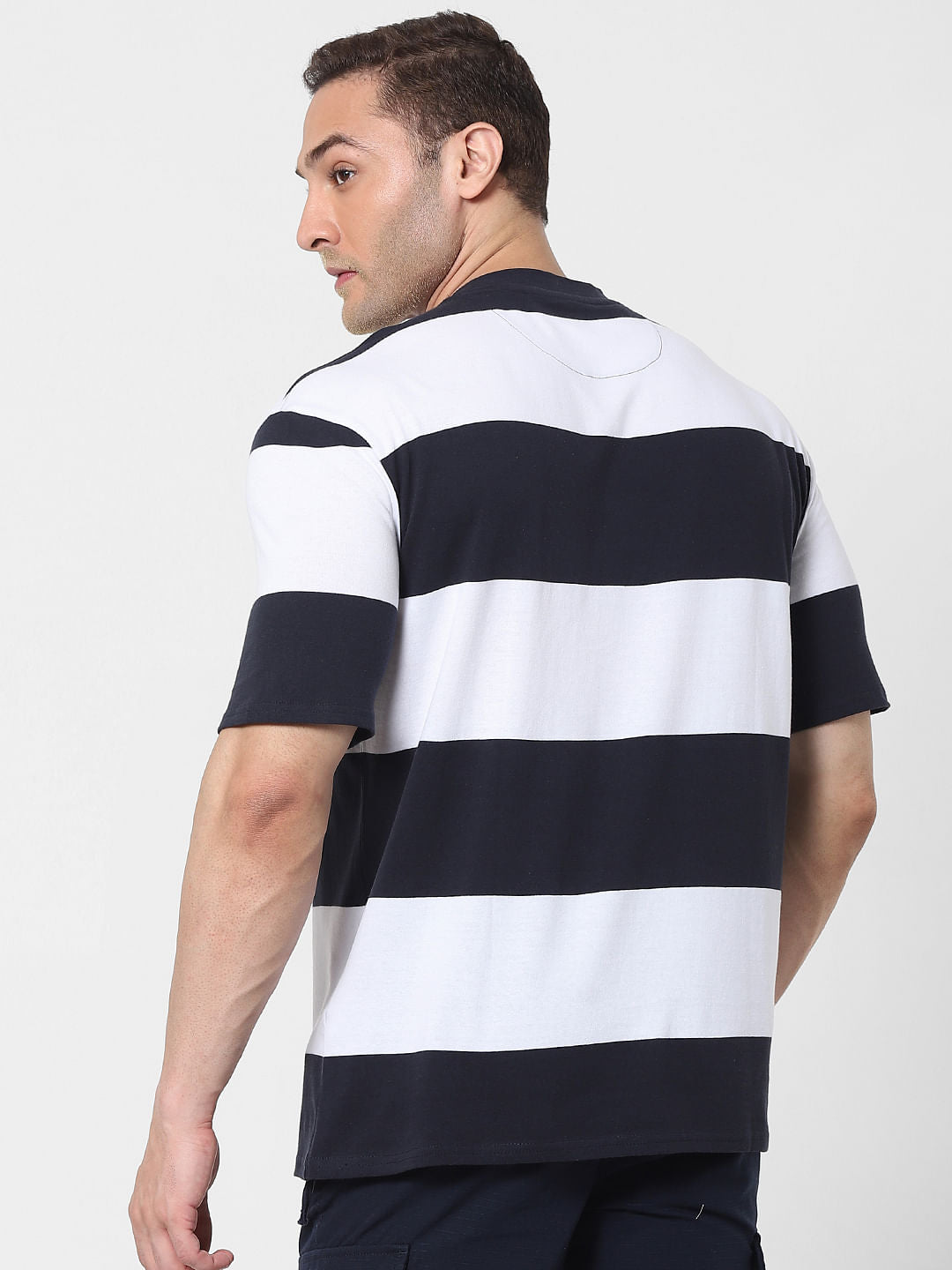 Blue Striped Organic Cotton Crew Neck T-Shirt