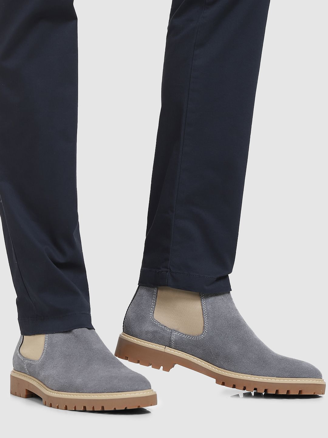 Grey Colourblocked Chelsea Boots