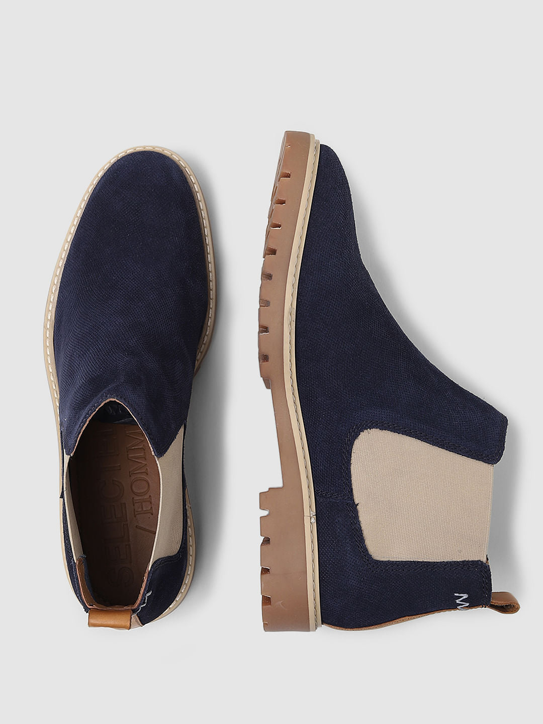 Navy Blue Colourblocked Chelsea Boots