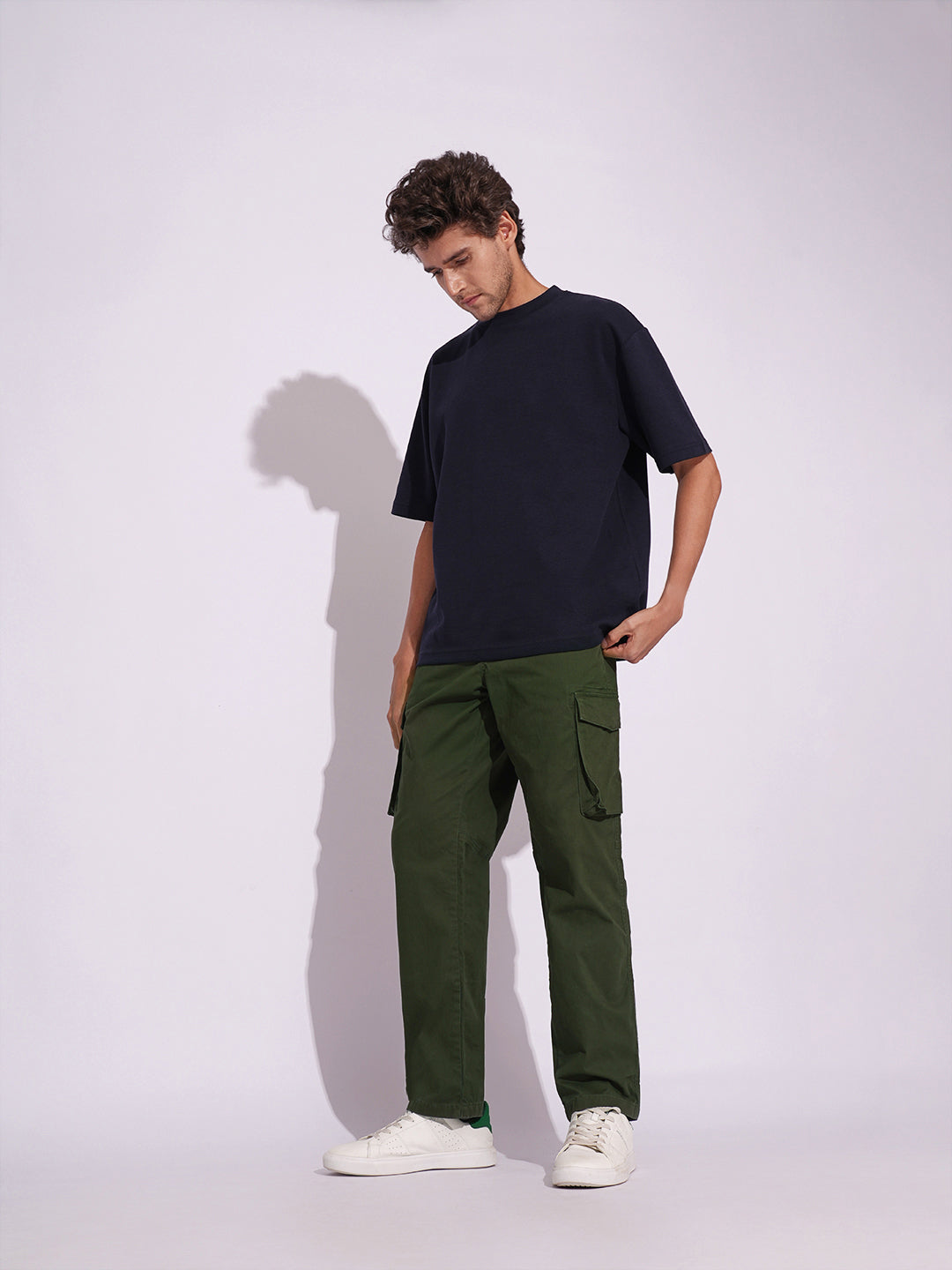 Green Cotton Regular Fit Cargo Pants