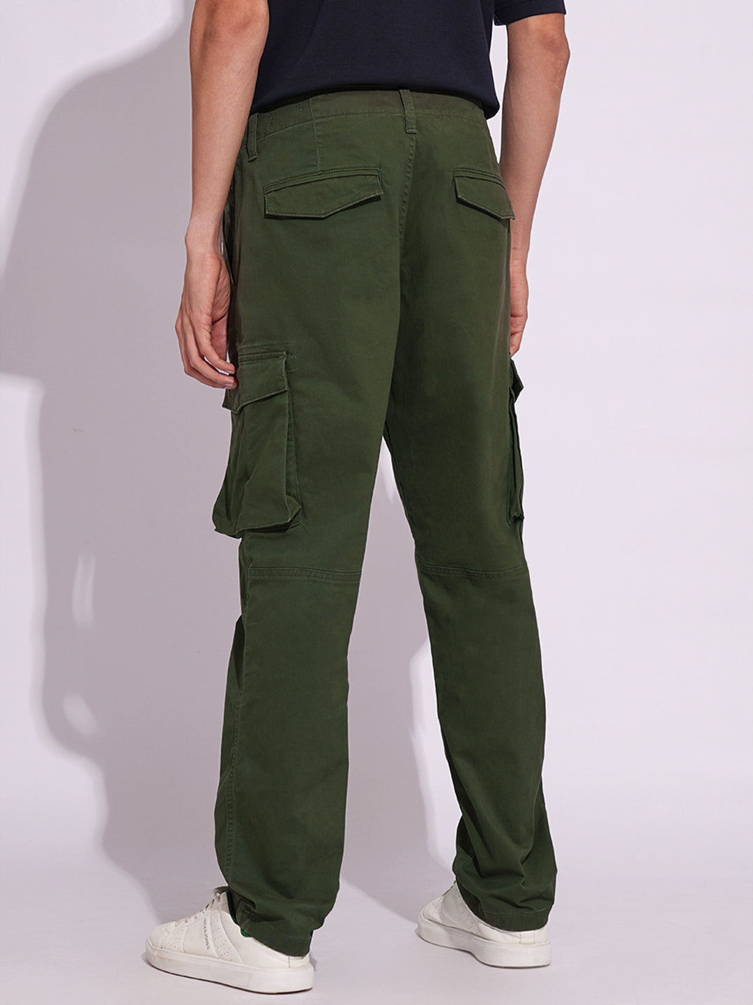 Green Cotton Regular Fit Cargo Pants