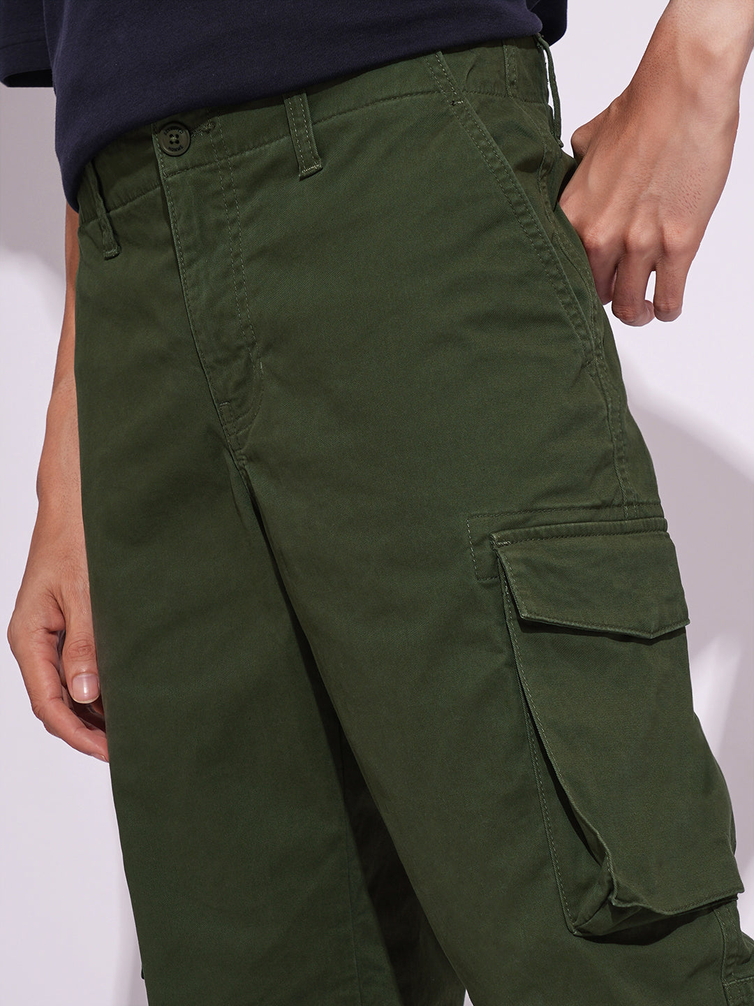 Green Cotton Regular Fit Cargo Pants