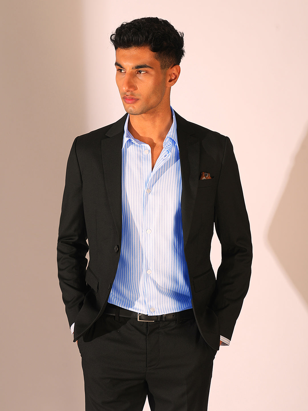 Light Blue Striped Regular Fit Shirt