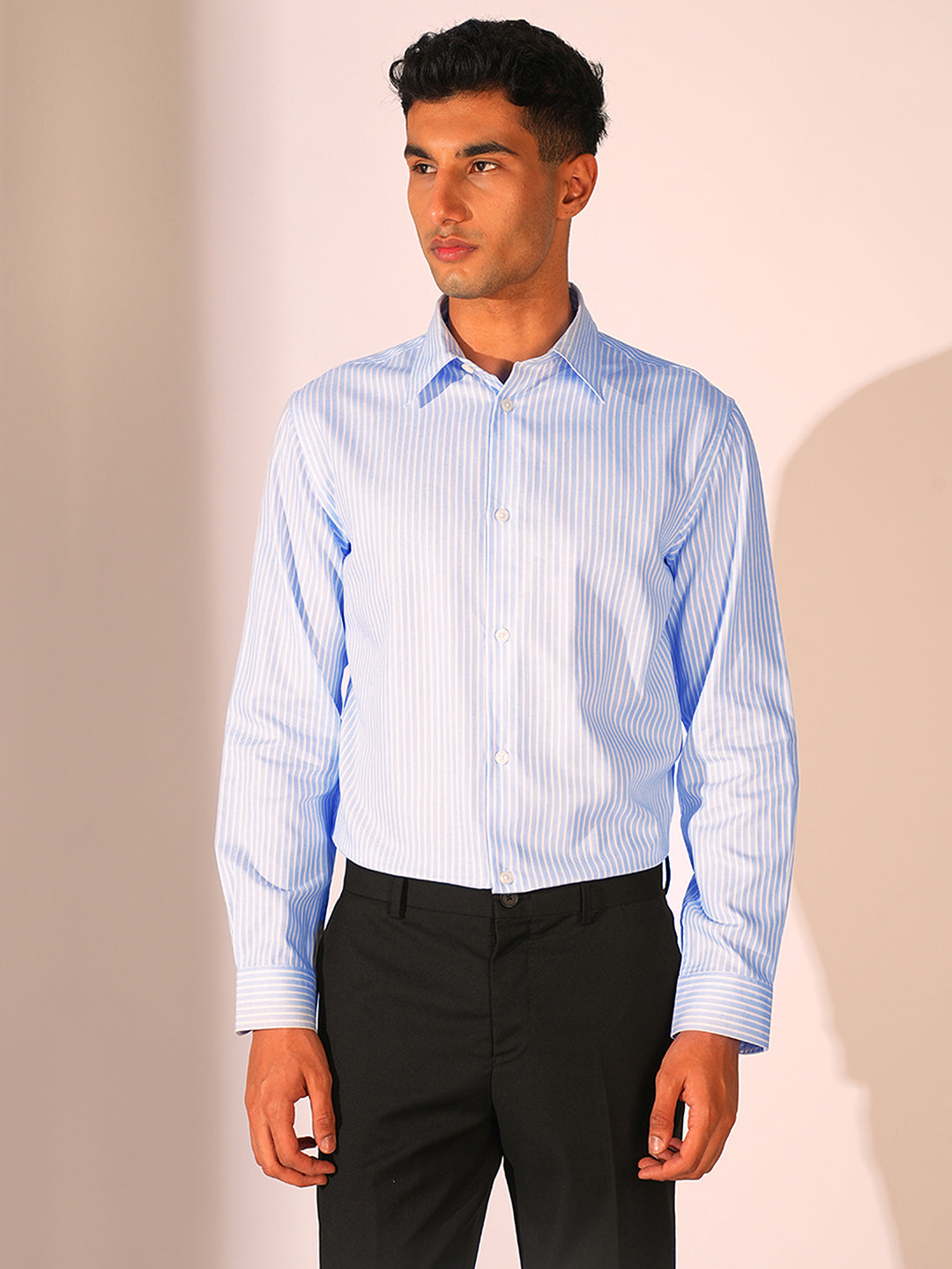 Light Blue Striped Regular Fit Shirt