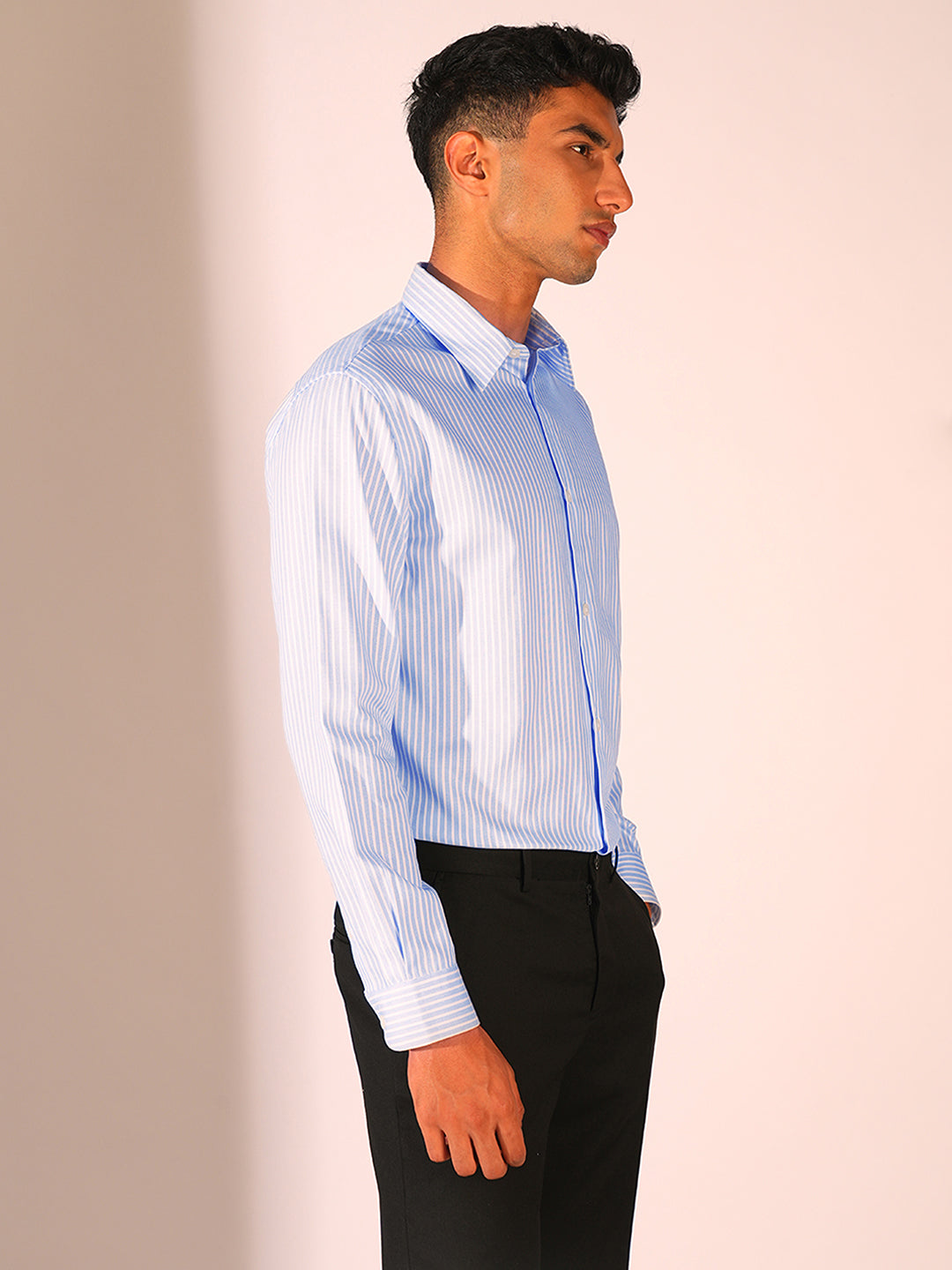 Light Blue Striped Regular Fit Shirt
