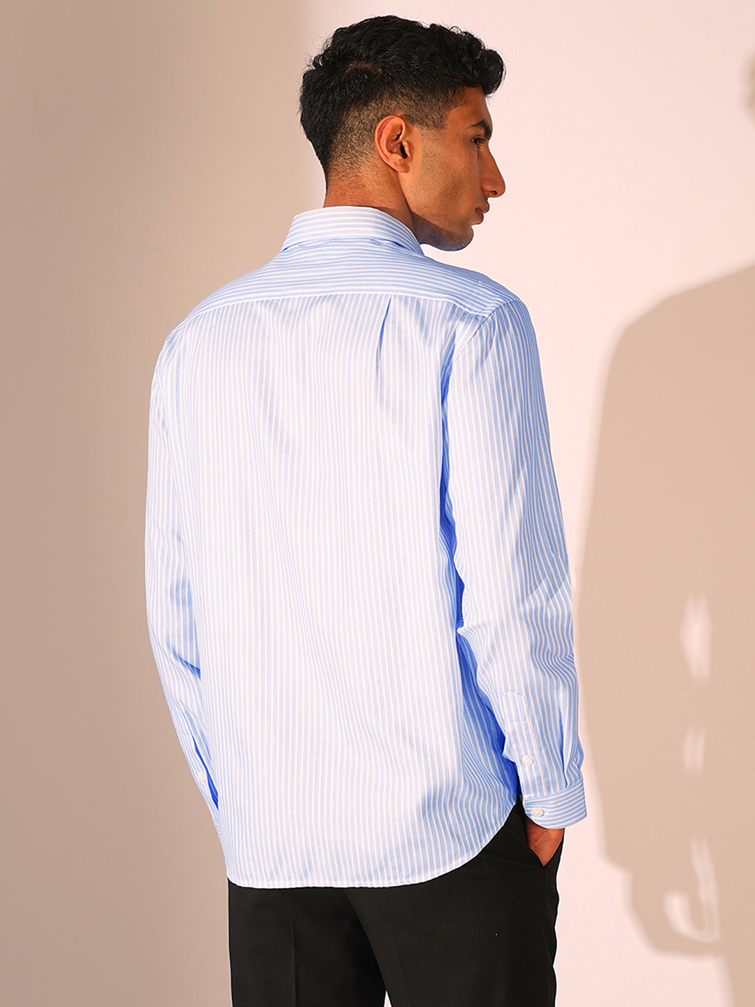 Light Blue Striped Regular Fit Shirt